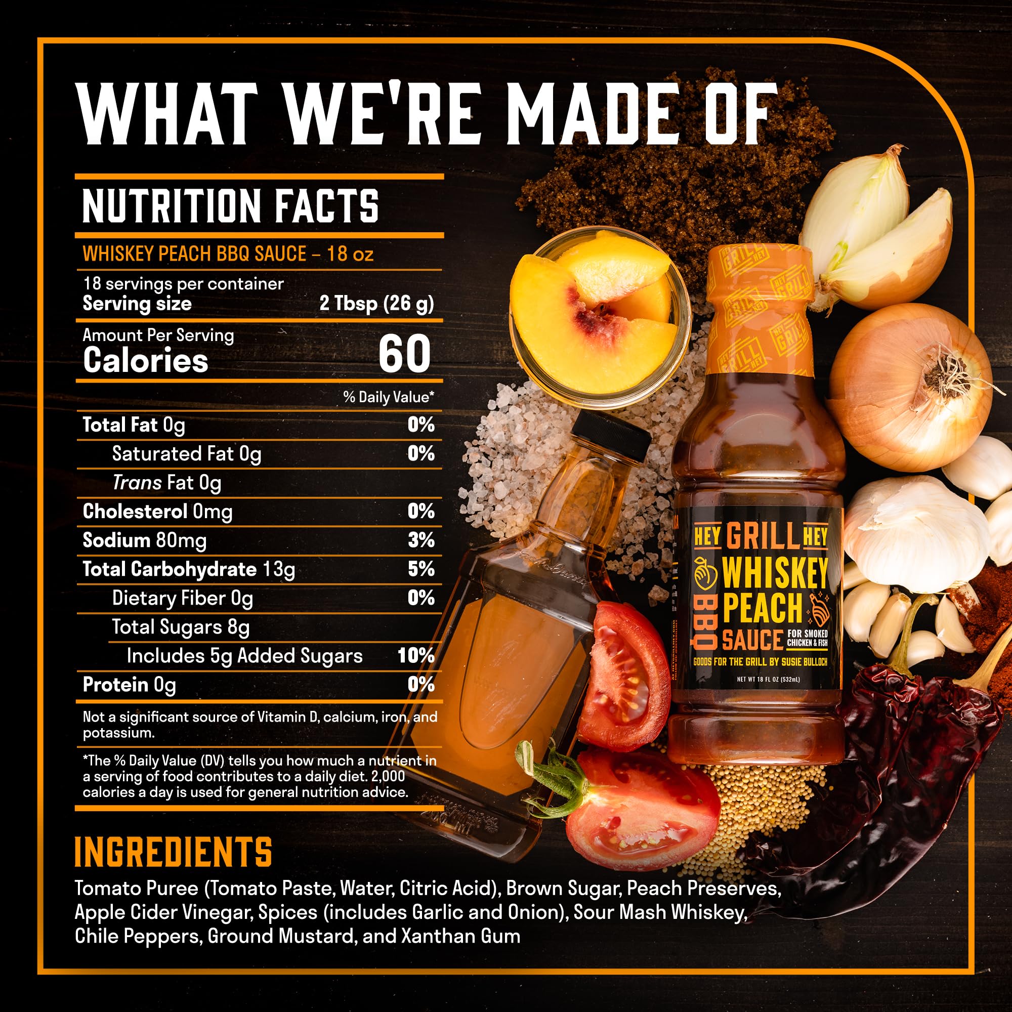 Hey Grill Hey | BBQ Sauce | Sweet and Savory, Chicken Sauce | BBQ Glaze | Salmon, Ribs | Grilling Essentials | Whiskey Peach