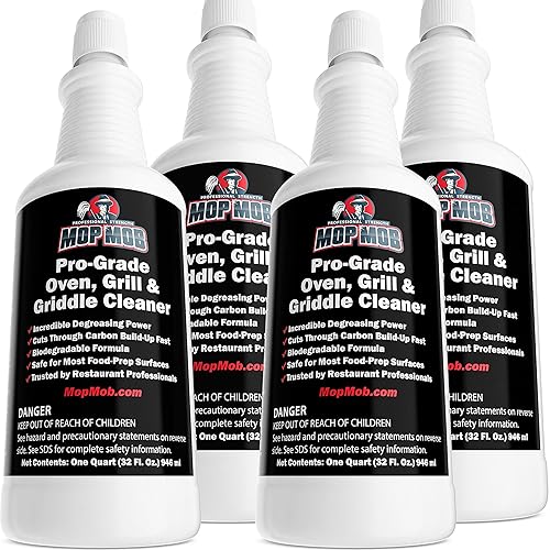 Commercial Grill and Oven Cleaner 32oz Concentrate 4pk. Heavy-Duty Fast-Acting Degreaser Solution Removes Carbon, Grime, Burnt Food and Oil