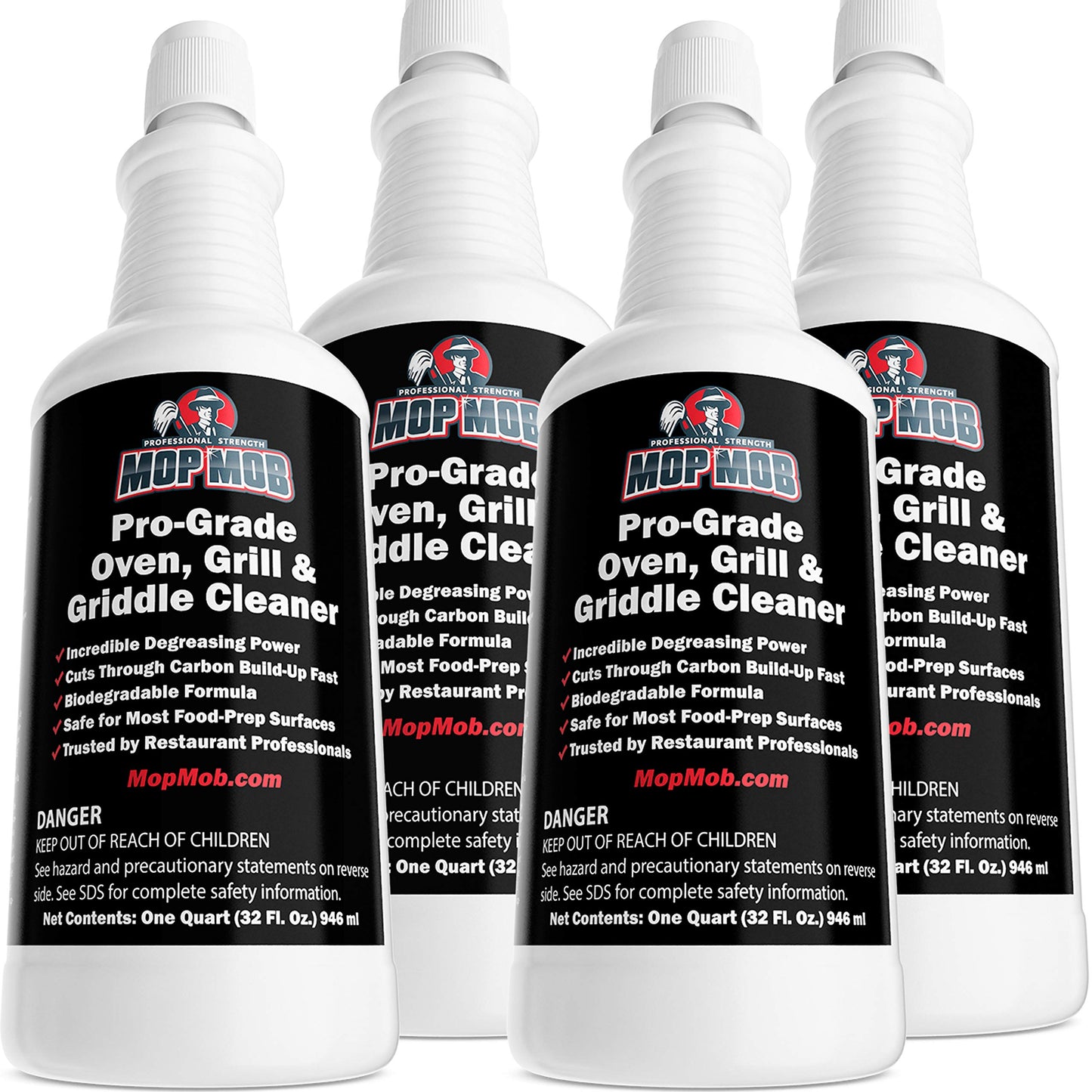 Commercial Grill and Oven Cleaner 32oz Concentrate 4pk. Heavy-Duty Fast-Acting Degreaser Solution Removes Carbon, Grime, Burnt Food and Oil