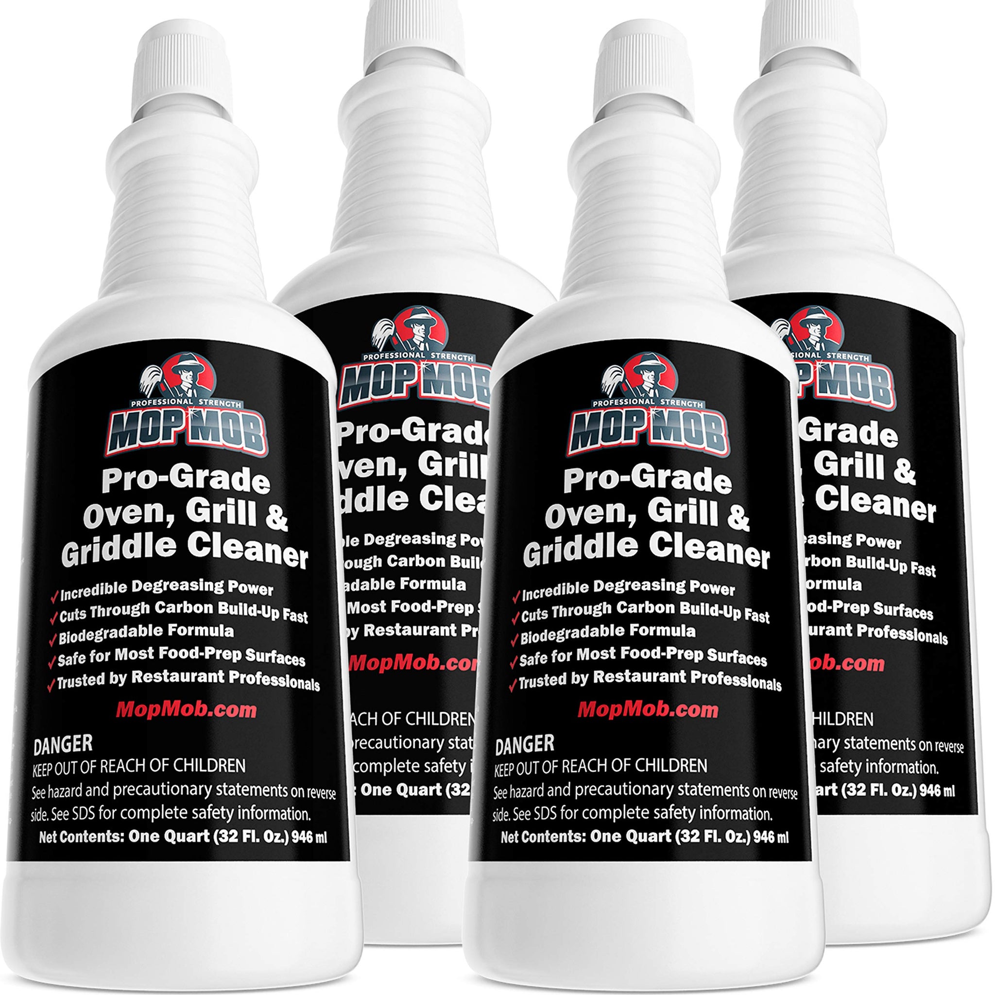 Commercial Grill and Oven Cleaner 32oz Concentrate 4pk. Heavy-Duty Fast-Acting Degreaser Solution Removes Carbon, Grime, Burnt Food and Oil