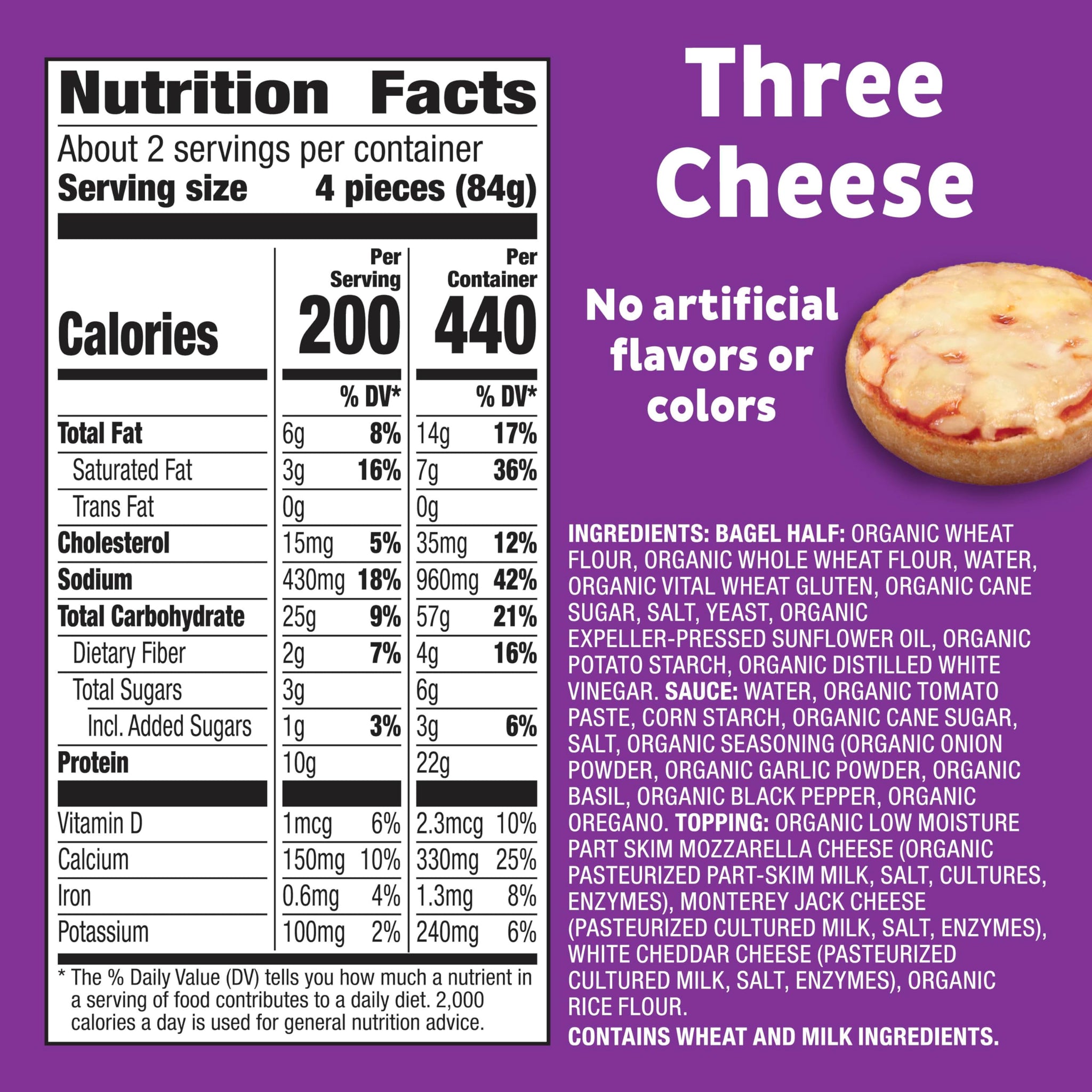 Annie's Frozen Mini Pizza Bagels, Three Cheese, Snacks, 9 Ct, 6.65 oz