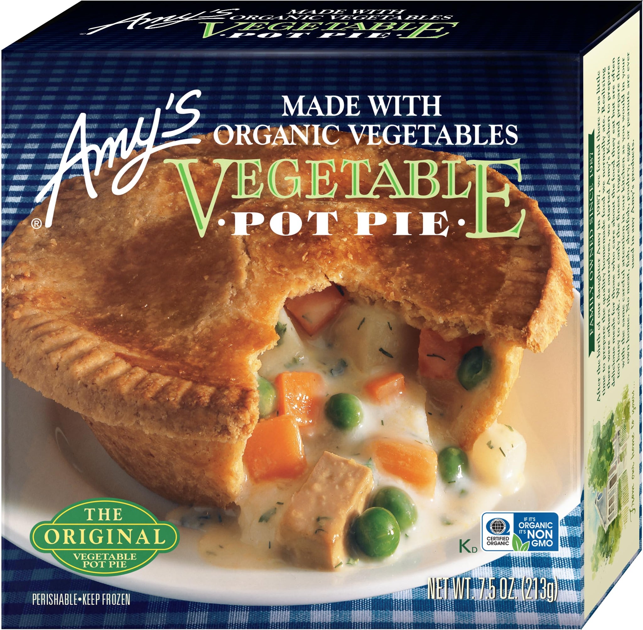 Amy's Original Frozen Vegetable Pot Pie, Made with Organic Vegetables, Non-GMO, 7.5 oz.