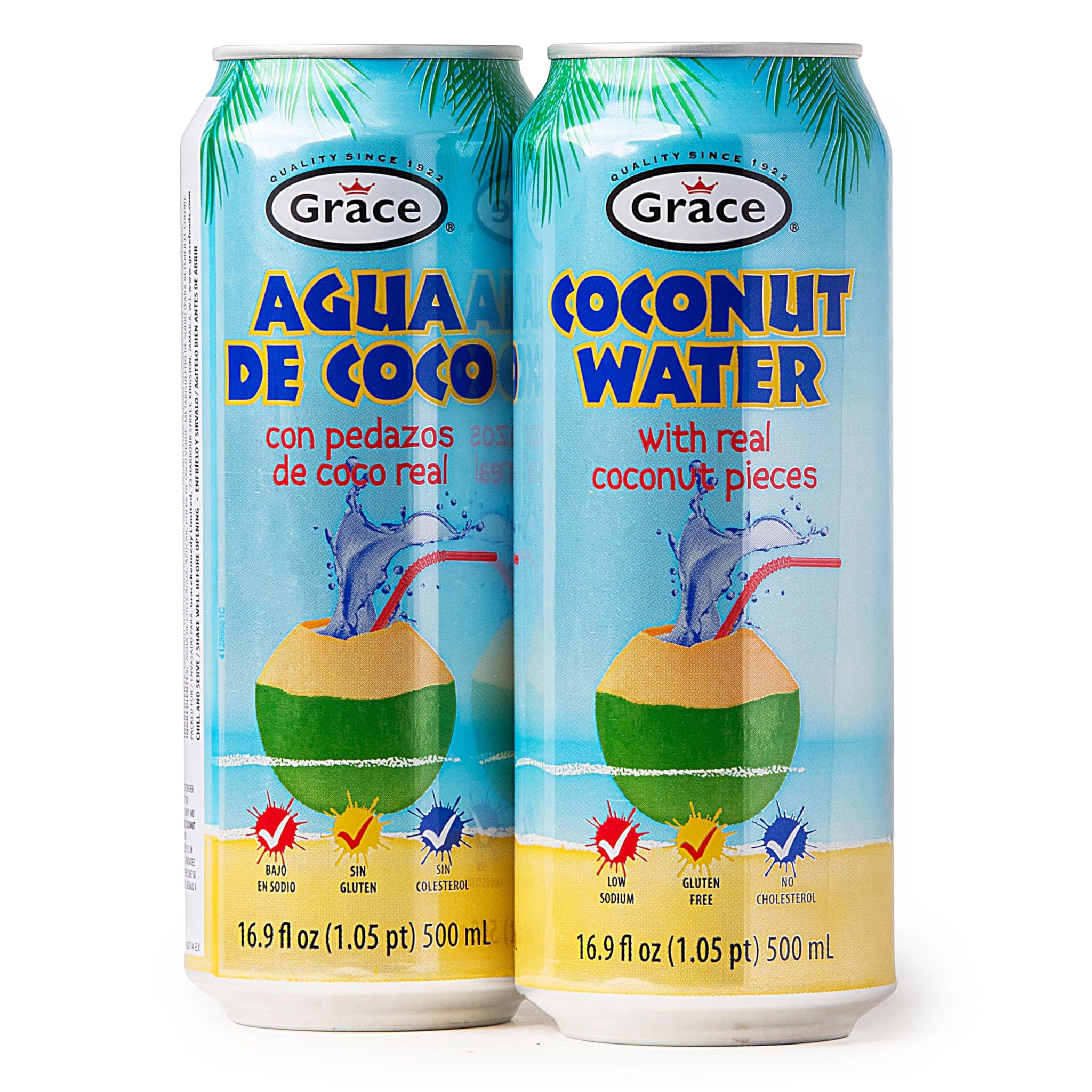 Grace Coconut Water Can with Real Coconut Pieces - 2 Pack 500ml - Agua de Coco