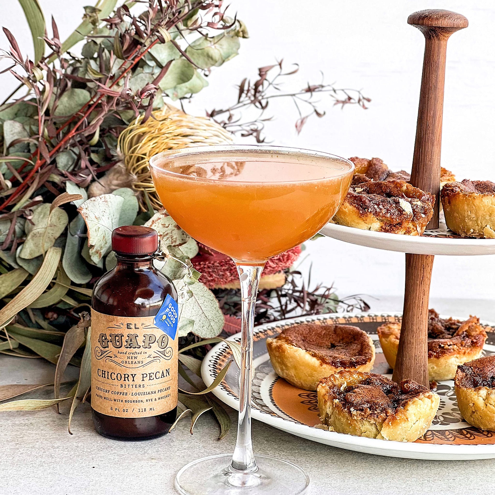 El Guapo Chicory Pecan Bitters 118ml - Handcrafted Aromatic Coffee & Pecan Flavor for Cocktails - Alcohol Free Award Winning Southern Specialty