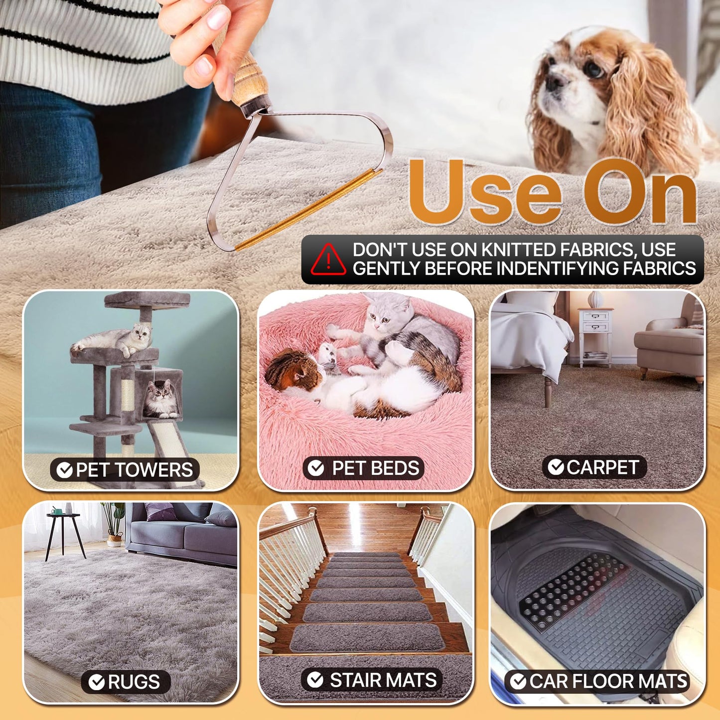 1-Pack Pet Hair Removal Tool - Carpet Rake and Squeegee for Pet Hair Remover Tool - Lint Remover and Hair Scraper for Couch - Easy to Clean Fuzz Fur
