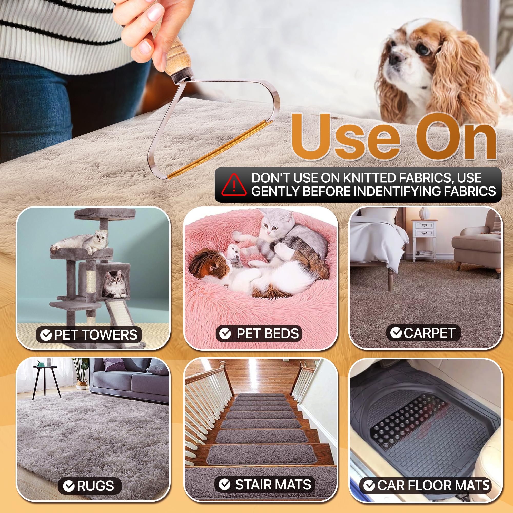 1-Pack Pet Hair Removal Tool - Carpet Rake and Squeegee for Pet Hair Remover Tool - Lint Remover and Hair Scraper for Couch - Easy to Clean Fuzz Fur