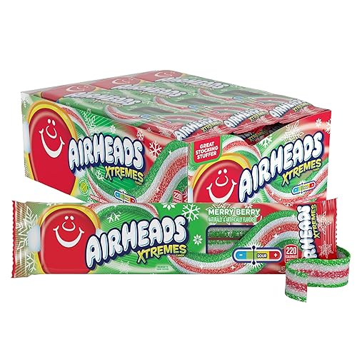 Airheads Xtremes, Sweetly Sour Holiday Merry Berry Flavored Candy Belts, 2oz (Pack of 18)