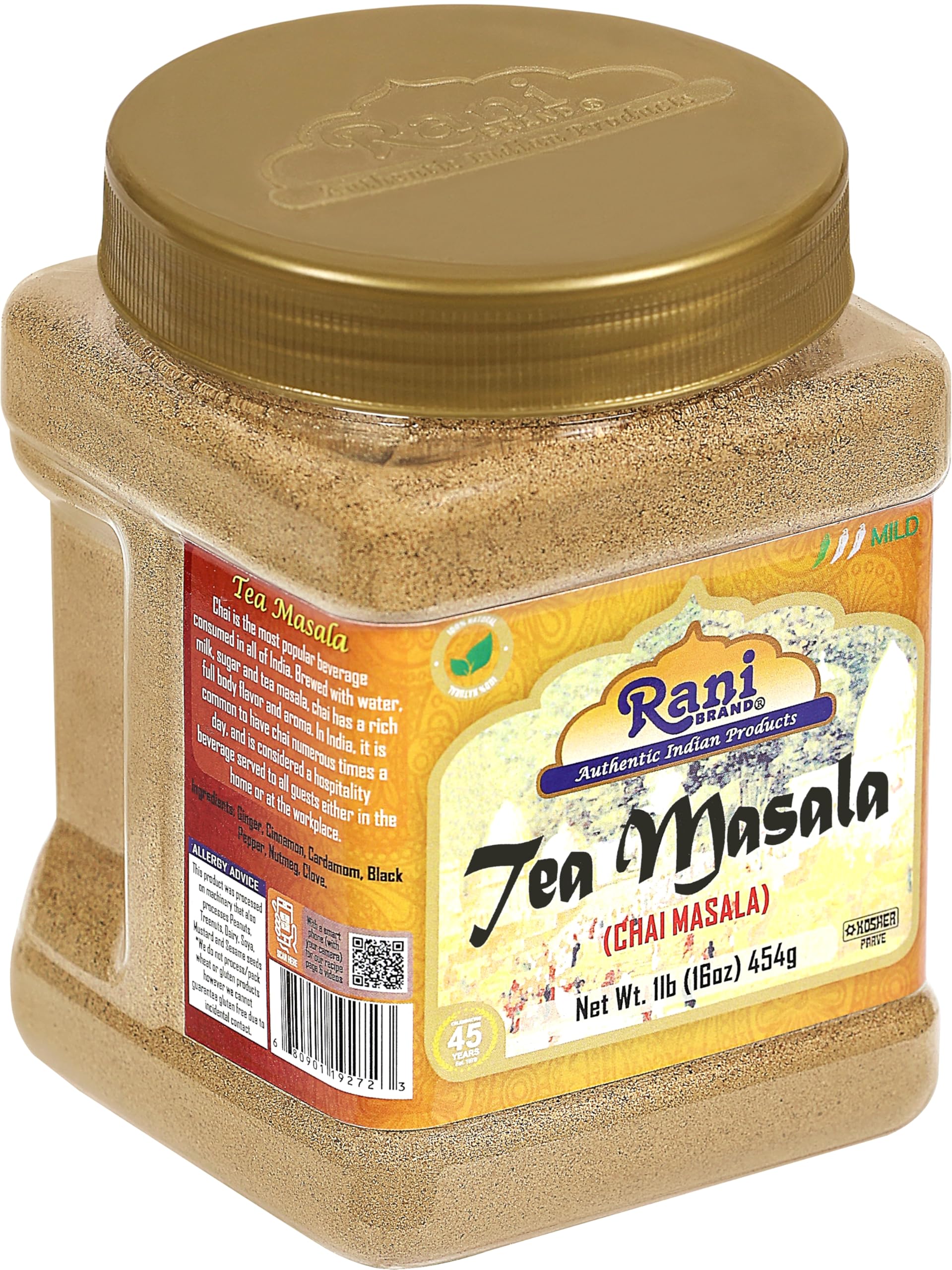 Rani Tea (Chai) Masala Indian Spice Blend 16oz (1lb) 454g Bulk PET Jar ~ All Natural | Vegan | Gluten Friendly | Salt & Sugar Free | NON-GMO | No