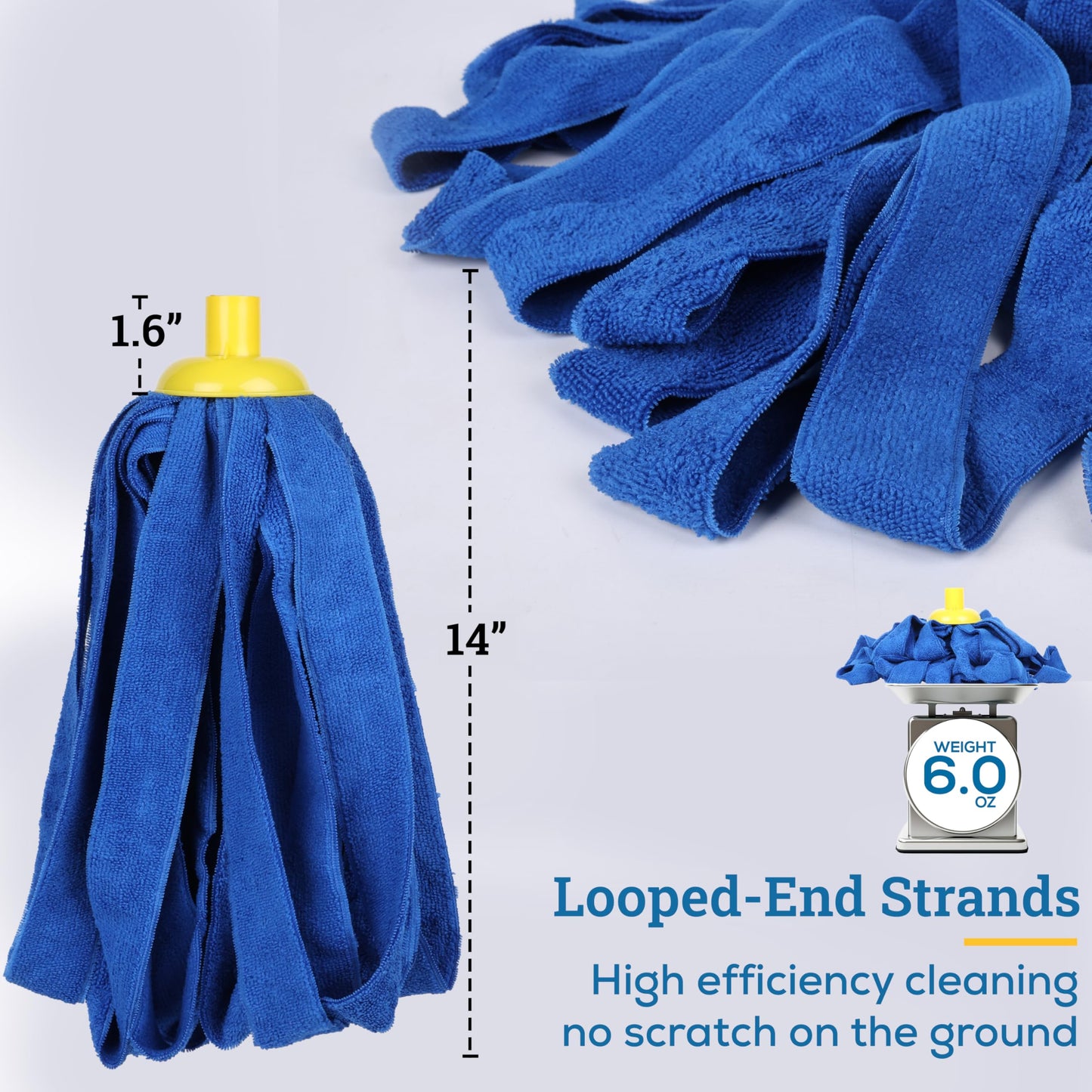 Kleen Handler Microfiber Mop Cloth Heads Replacements with 61" Extendable Handle, 3 Pc Screw On Mop Refill for Commercial & Household Cleaning