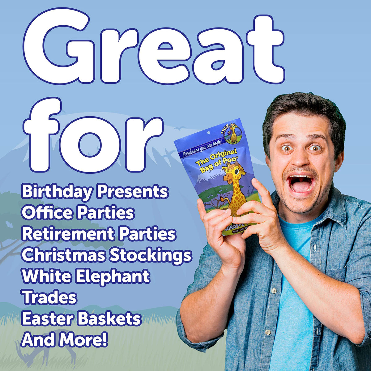 The Original Bag of Poo®, Giraffe Poo (Orange Flavor Cotton Candy) Novelty Poop Gag Gift. Free sticker inside.
