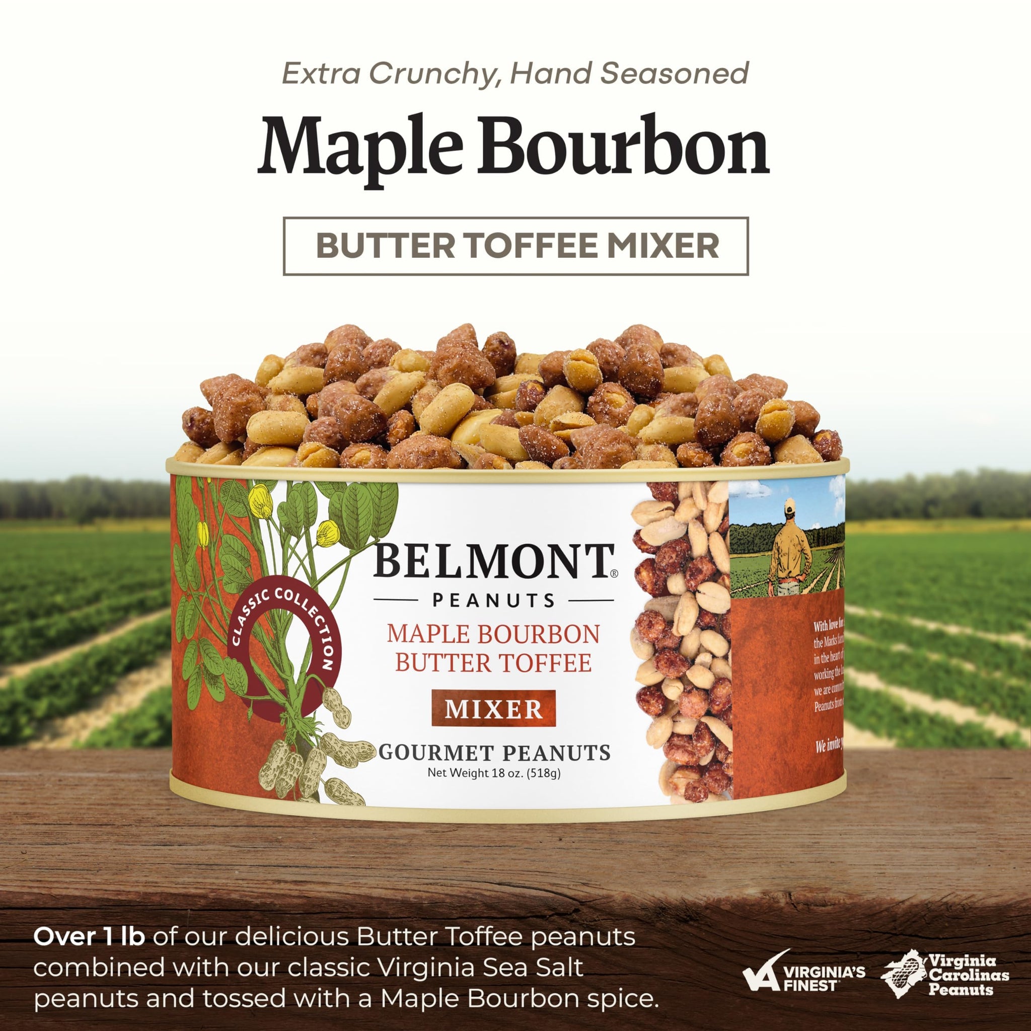 Belmont Peanuts Gourmet Maple Bourbon Butter Toffee Mixer with Maple Bourbon-Spiced Sea Salt and Butter Toffee Virginia Peanuts, 18 oz (1 Pack)