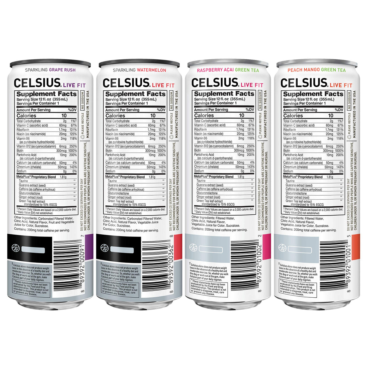 CELSIUS Fitness Drink 4-Flavor Variety Pack, Zero Sugar, 12oz. Slim Can, 12 Pack