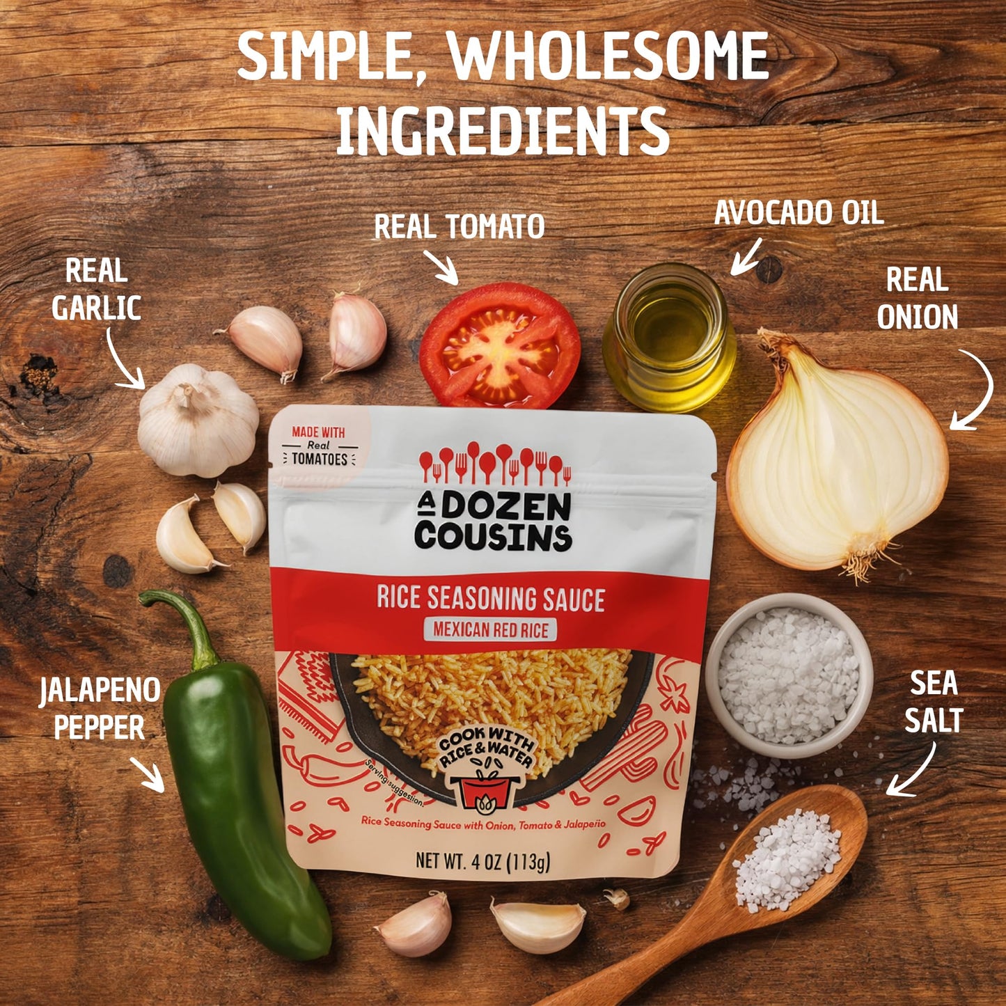 A Dozen Cousins Mexican Rice Seasoning Sauce (10 Pack), Pour & Mix Red Rice Starter with Tomato, Onion, Garlic & Jalapeño, Avocado Oil, Gluten Free