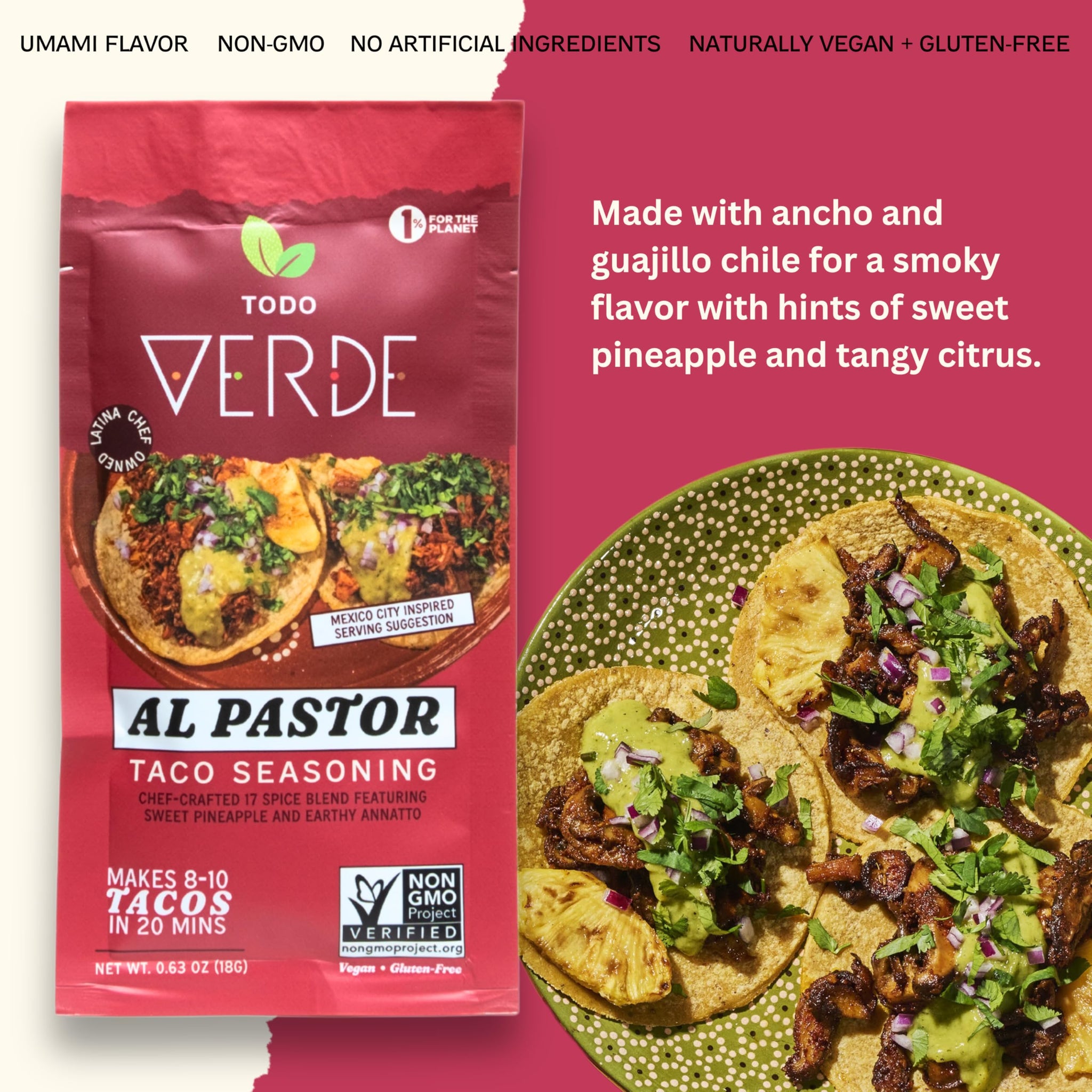 Al Pastor Healthy Taco Seasoning Packets - Todo Verde Mexican Seasoning Mix | Chef Curated Taco Blends with Sweet Pineapple & Black Garlic | Vegan