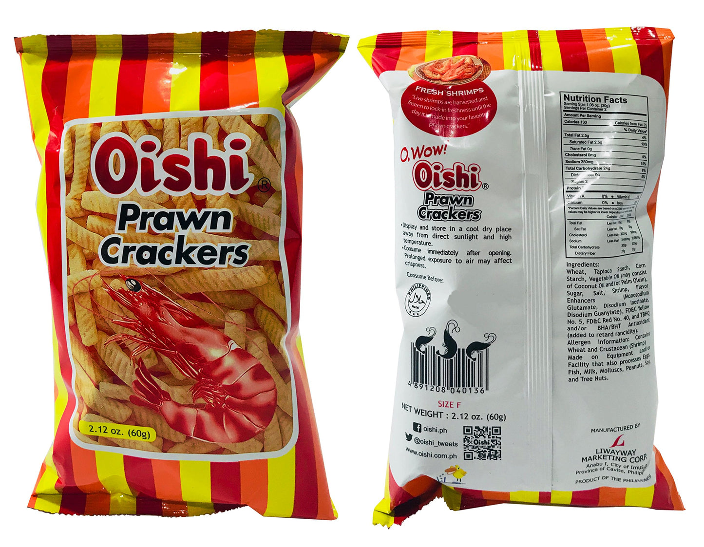 Oishi Prawn Crackers Original Flavor 2.12oz Pack of 4