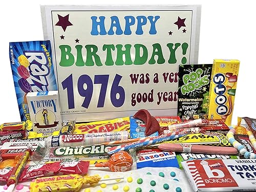RETRO CANDY YUM ~ 1976 50th Birthday Gift Box Nostalgic Candy Assortment from Childhood for 50 Year Old Man or Woman Born 1976
