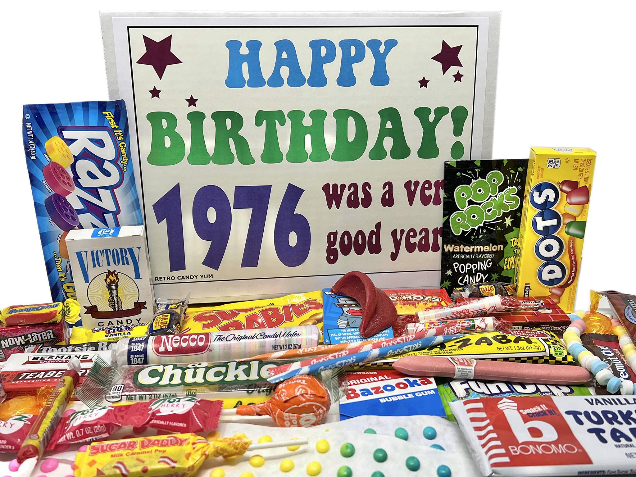 RETRO CANDY YUM ~ 1976 50th Birthday Gift Box Nostalgic Candy Assortment from Childhood for 50 Year Old Man or Woman Born 1976