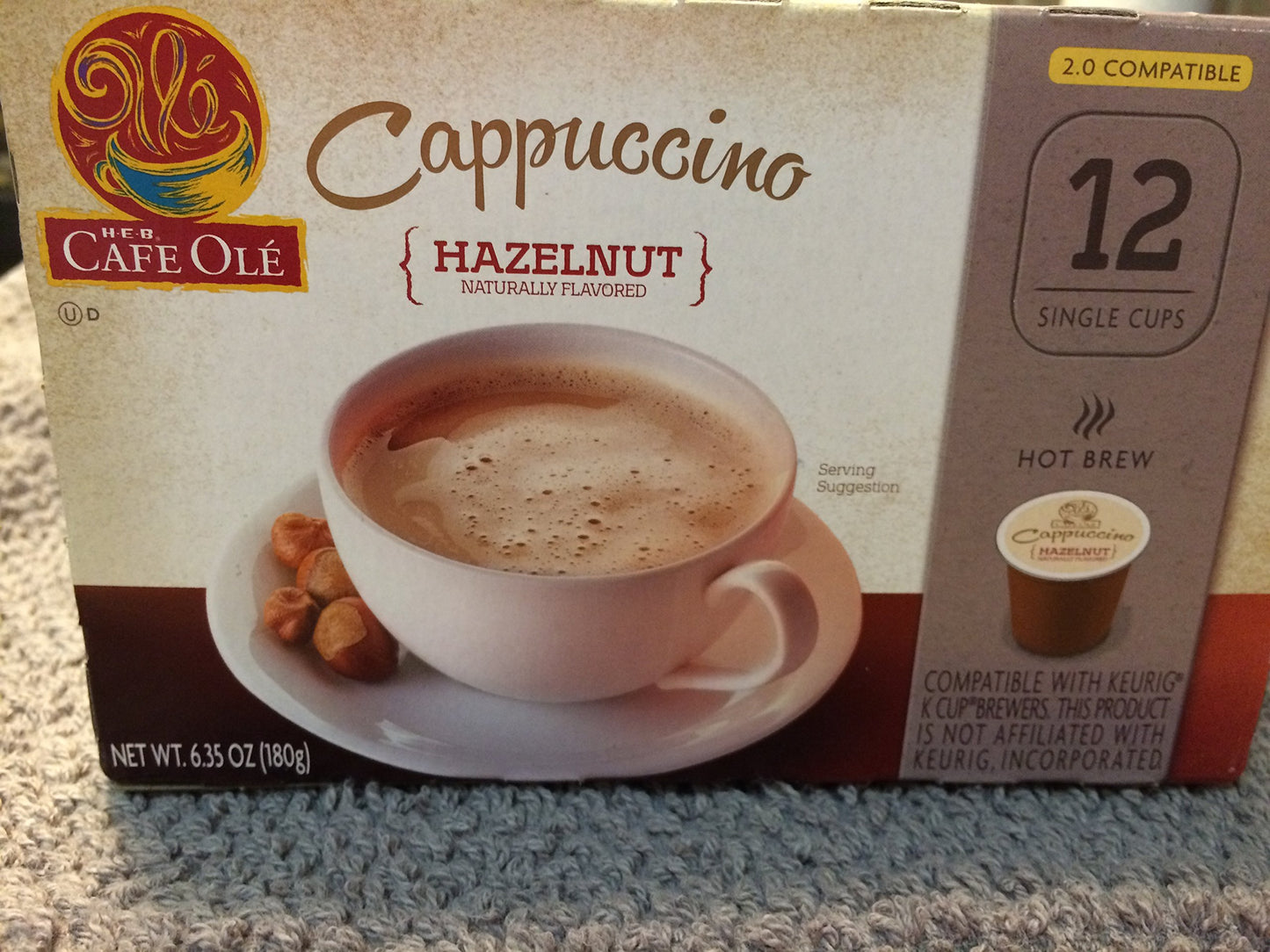 H.E.B. Cafe Ole Cappuccino HAZELNUT Flavored 12 single cups
