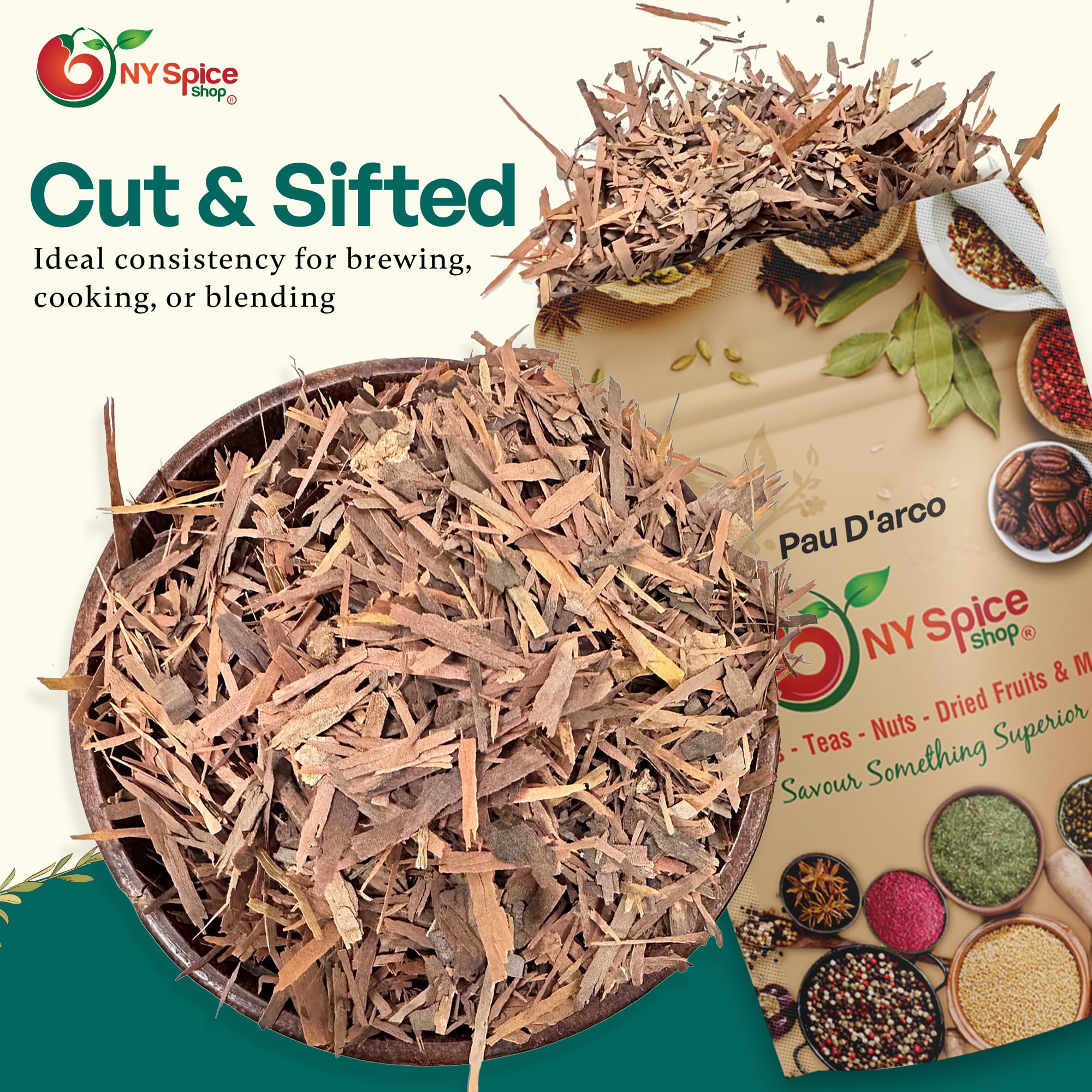 NY Spice Shop Pau D'arco/Ipe Roxo - Cut & Sifted - 8 Ounce Pau D’arco Tea Bark - Pau D’arco Herb - Herbal Tea - Inner Bark - Natural Flavor Enhancer