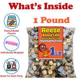 Peanut Butter Cups Assortment, 1 Lb Bulk, Individually Wrapped Milk, Dark and White Chocolate Miniatures, Variety Party Pack for Parties, Gifts
