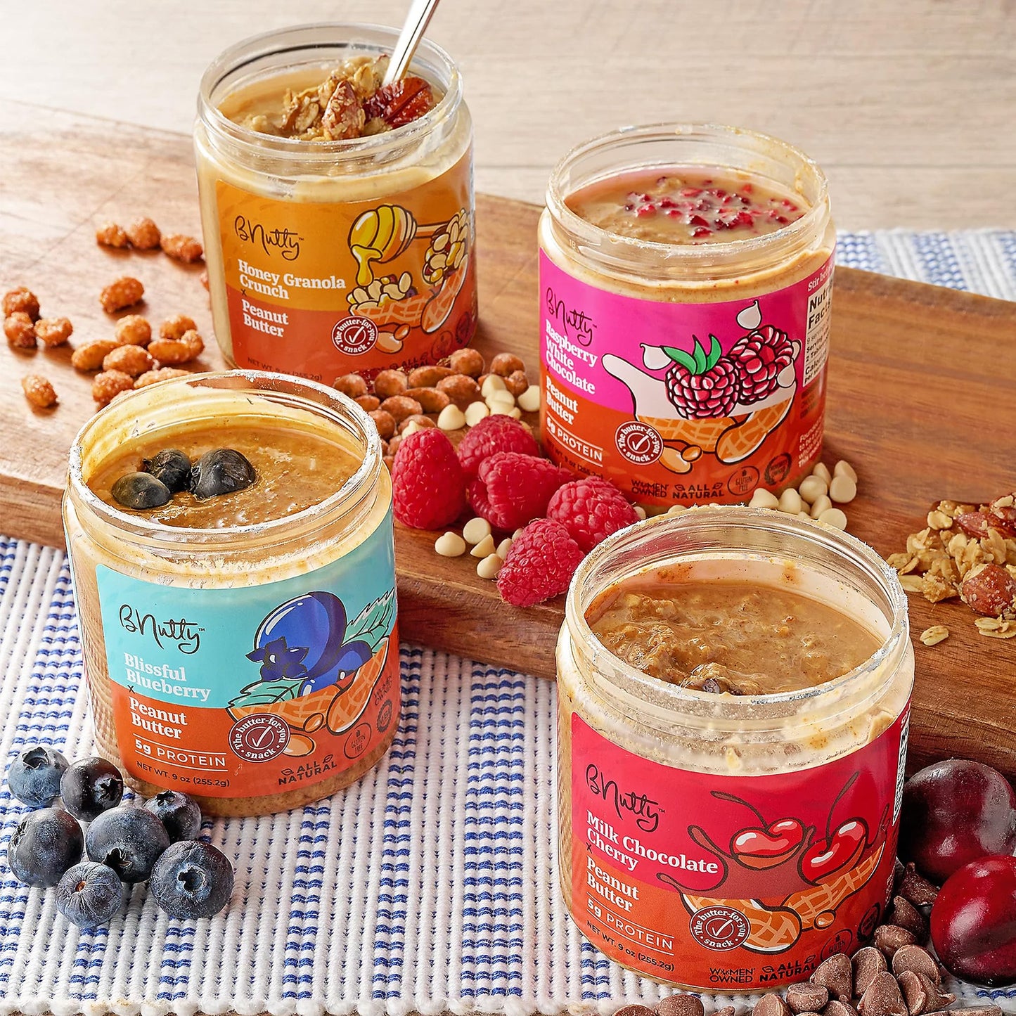 BNutty Fruit Lover's Peanut Butter | Gluten-Free, Natural Ingredients | Assorted Flavors, Smooth & Creamy Peanut Butter | Perfect for Spreads & Snacks