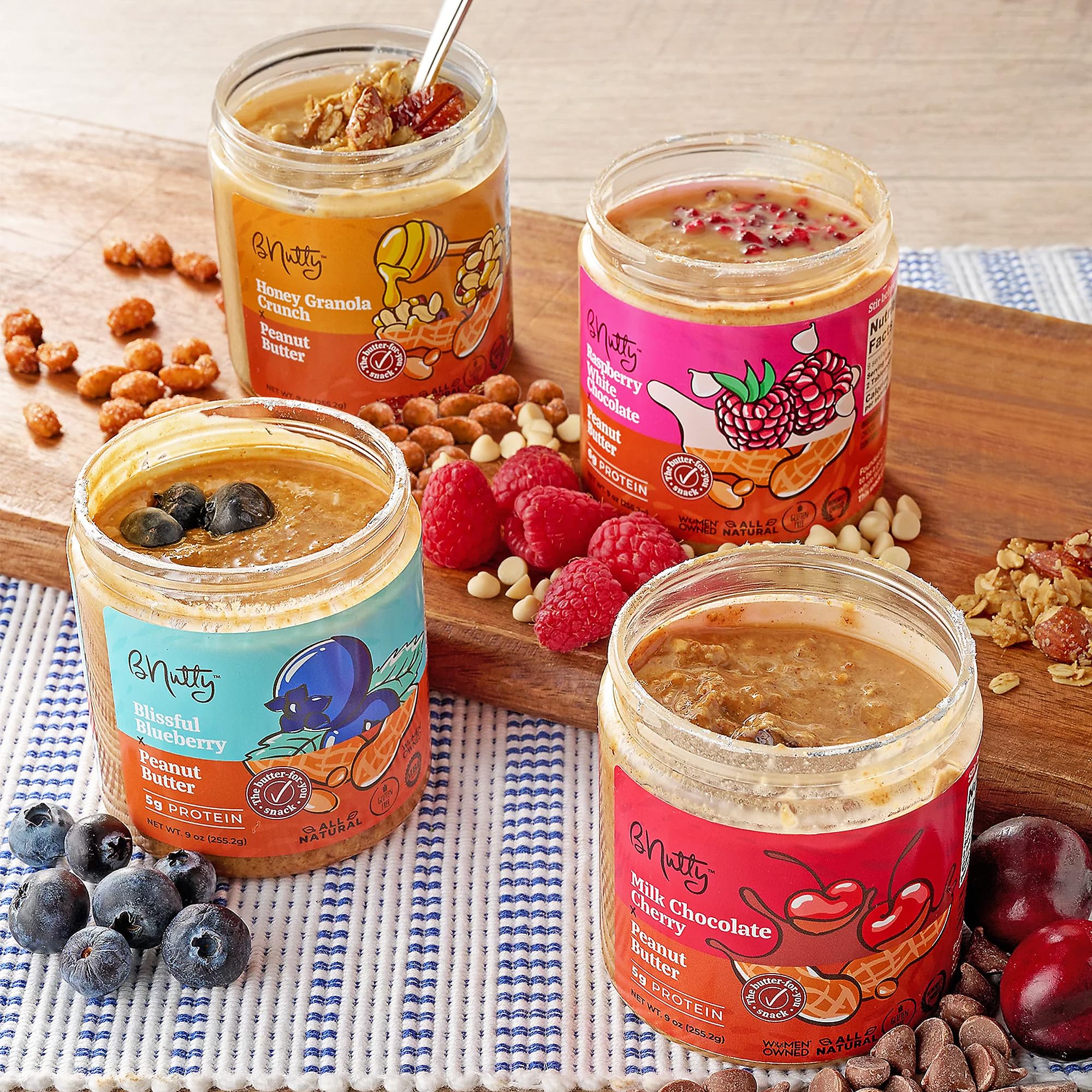 BNutty Fruit Lover's Peanut Butter | Gluten-Free, Natural Ingredients | Assorted Flavors, Smooth & Creamy Peanut Butter | Perfect for Spreads & Snacks