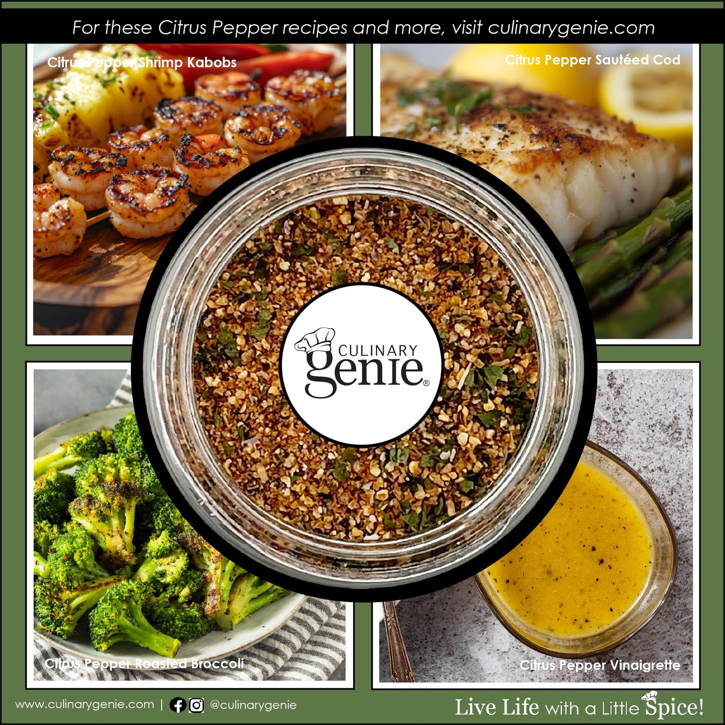 Culinary Genie Salt-Free Citrus Pepper Seasoning Blend - Lemon Pepper Style with Orange Zest, No Salt or Sugar Added