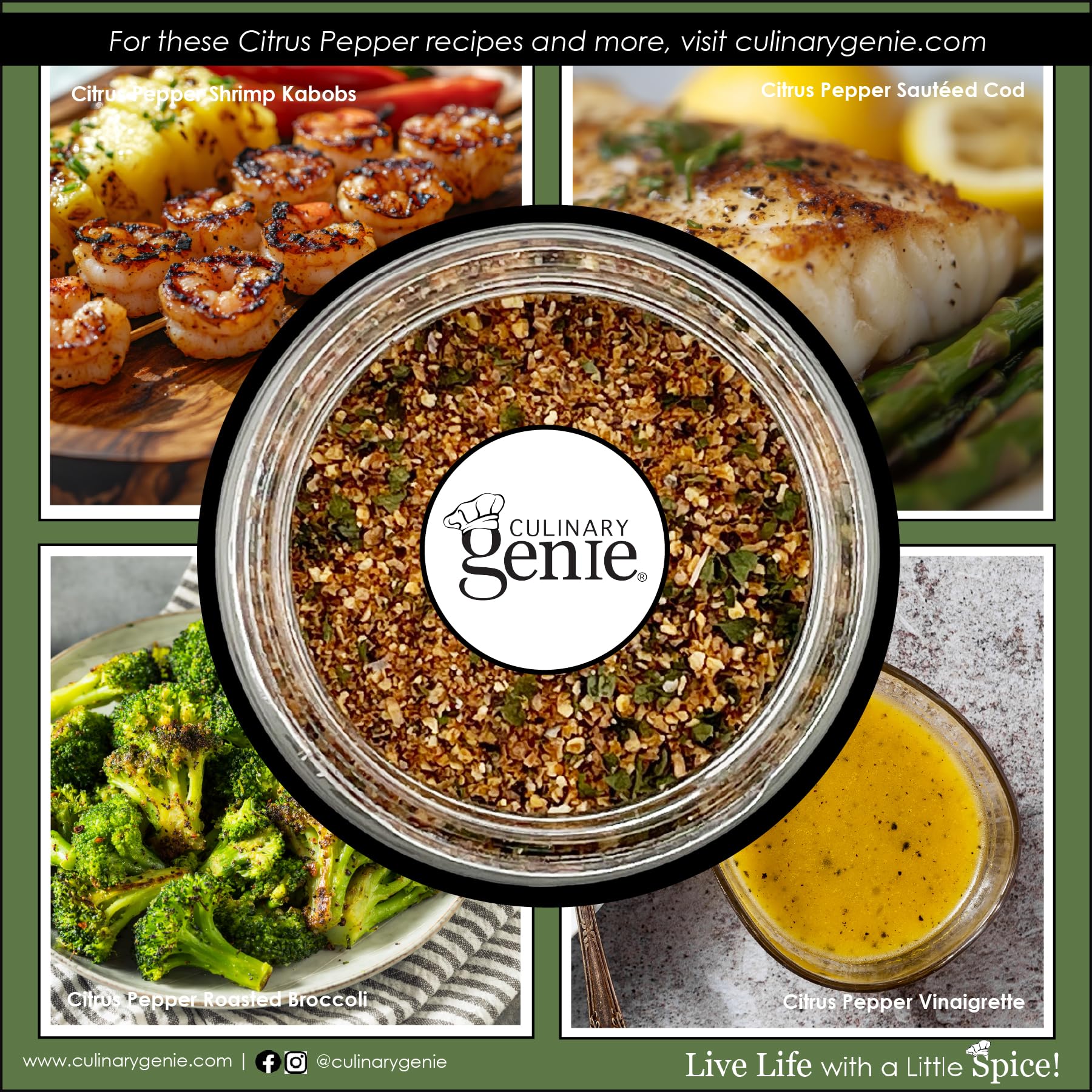 Culinary Genie Salt-Free Citrus Pepper Seasoning Blend - Lemon Pepper Style with Orange Zest, No Salt or Sugar Added