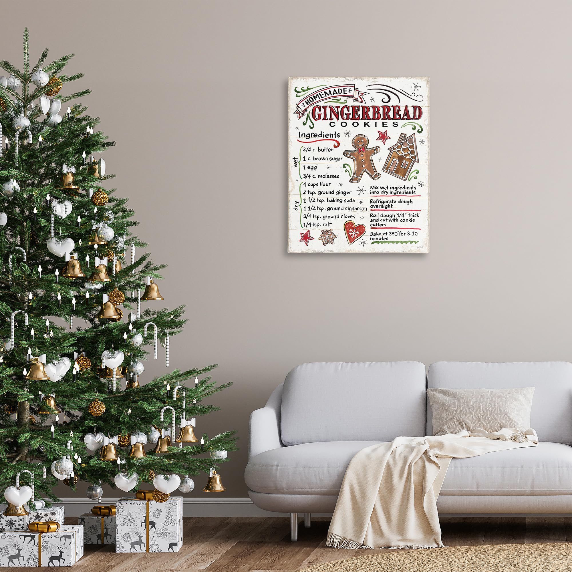 Stupell Industries 'Holiday Gingerbread Cookies Recipe', Canvas Art, 30 x 40 Inches, Easy to Hang and Sturdy, Made in USA, by Anne Tavoletti