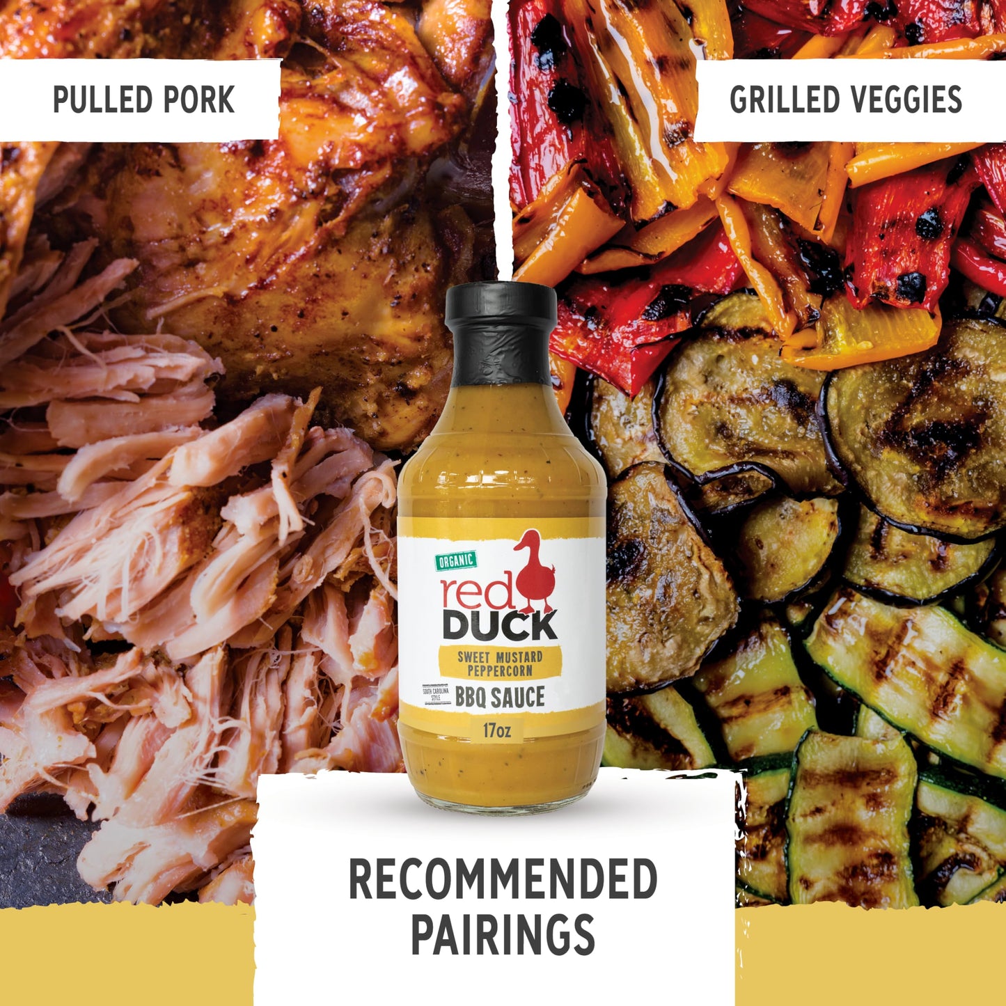 Red Duck Sweet Mustard Peppercorn Organic BBQ Sauce, mustard bbq sauce, 17 ounces