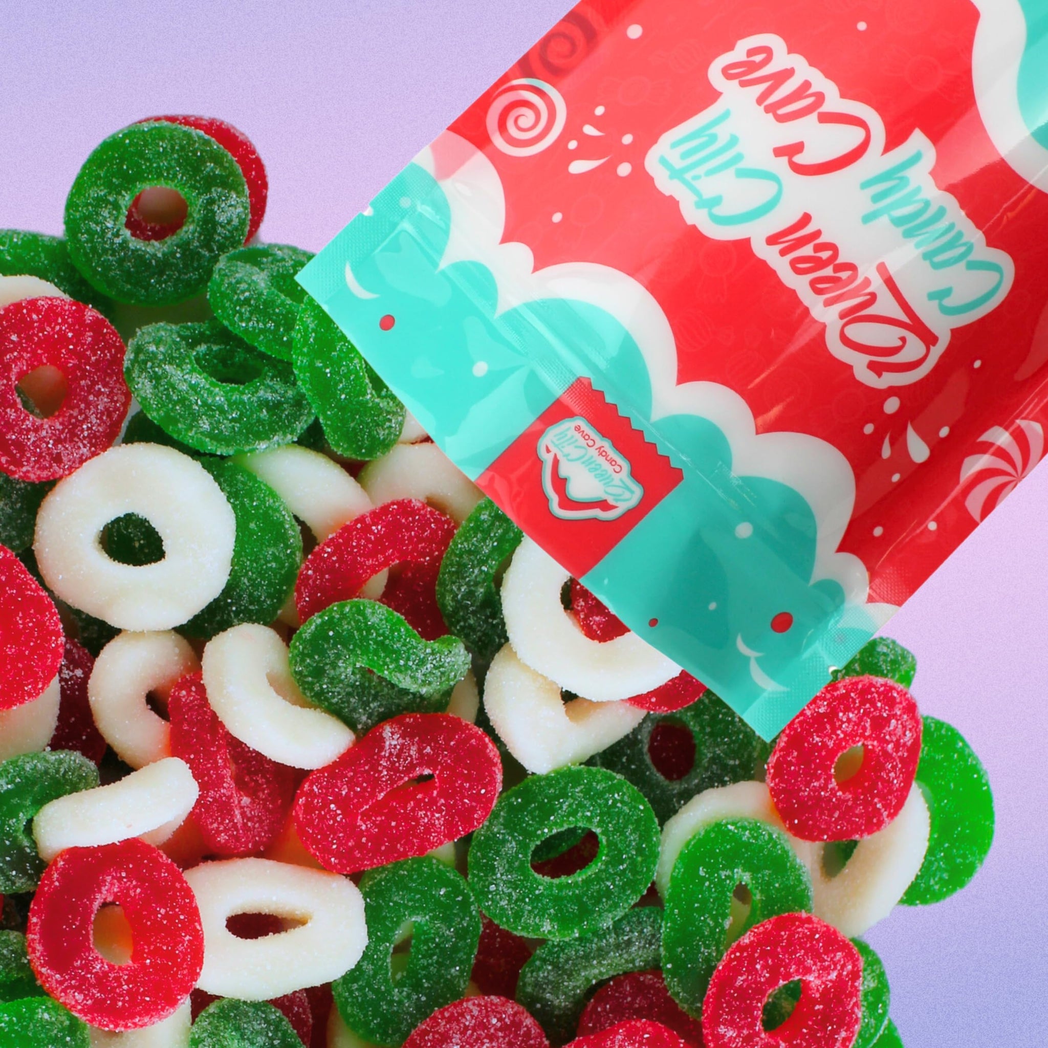 Christmas Gummy Candy Wreaths-Christmas Gummies Candy, Sugar Dusted Red, Green, and White Holiday Gummie Rings by Queen City Candy Cave (1 Pound)