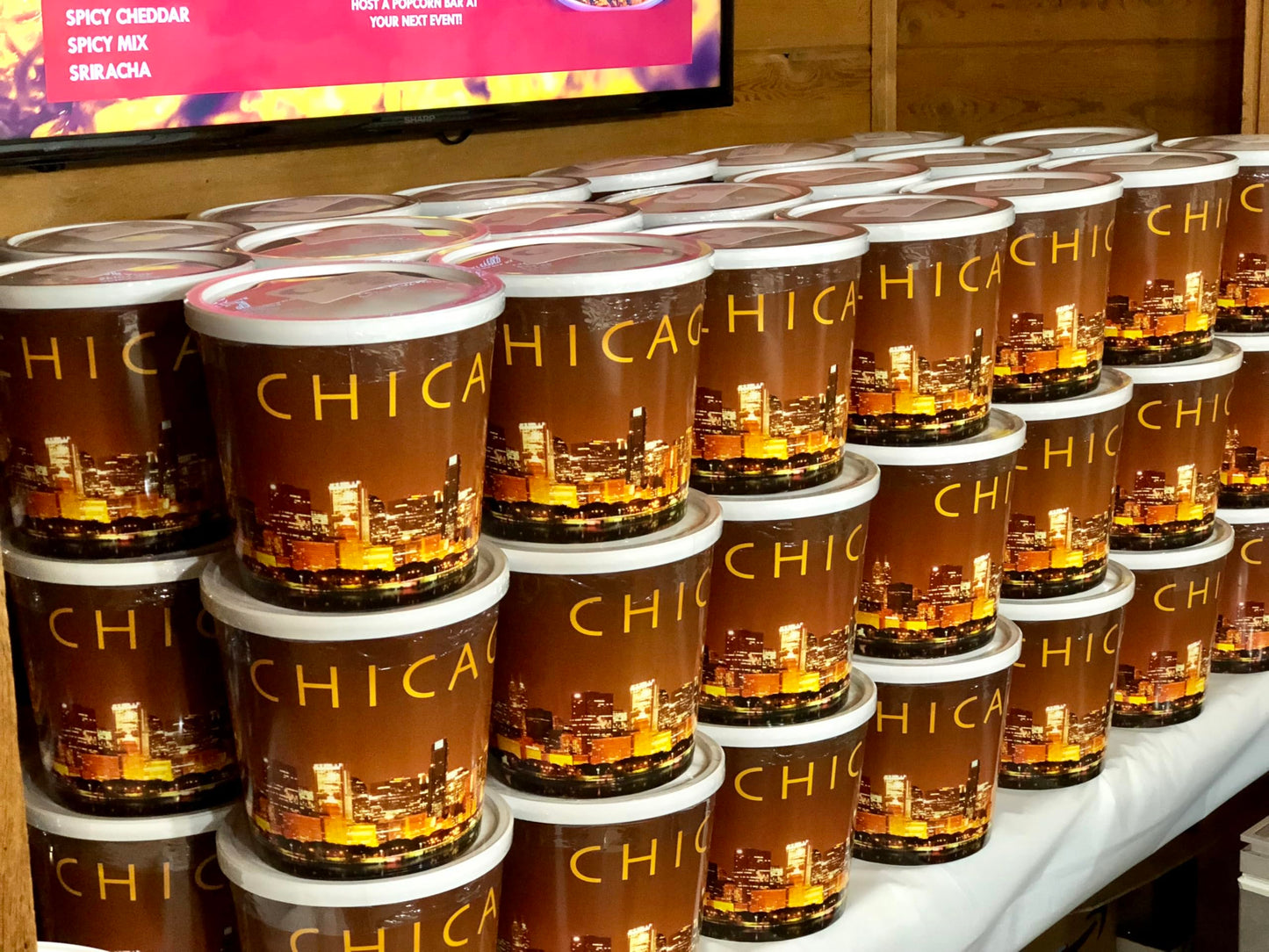 Signature Popcorn, 1-Gallon Gold Chicago Skyline Reusable Plastic Bucket Tin, Butter, Gourmet Popcorn Snack, Gluten Free - Gift