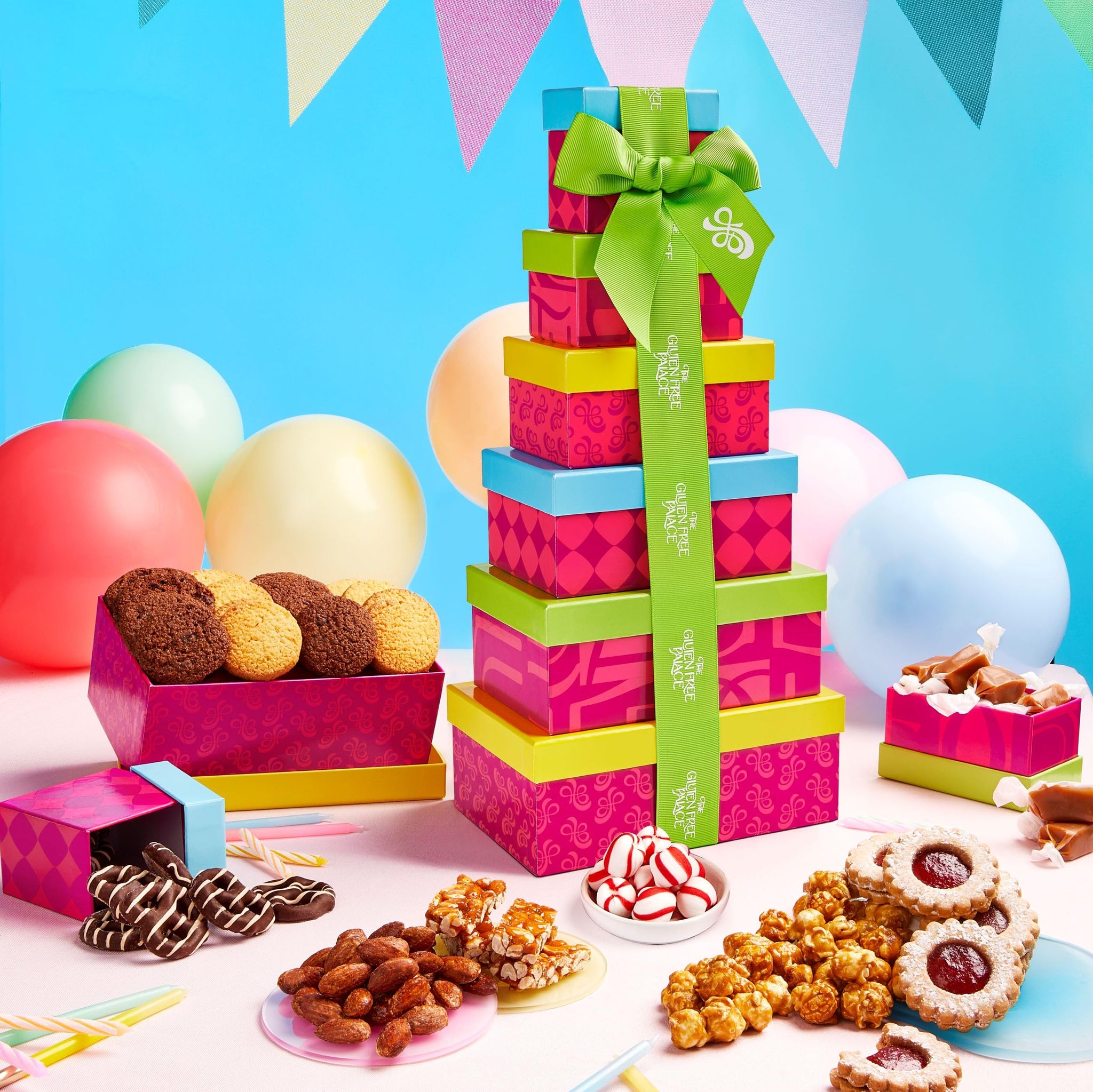 Gluten Free Palace Gift Basket Tower - Premium Gift Basket for Father's Day - 6?Tier Elegant Gluten Free Cookie Treat Tower for Families