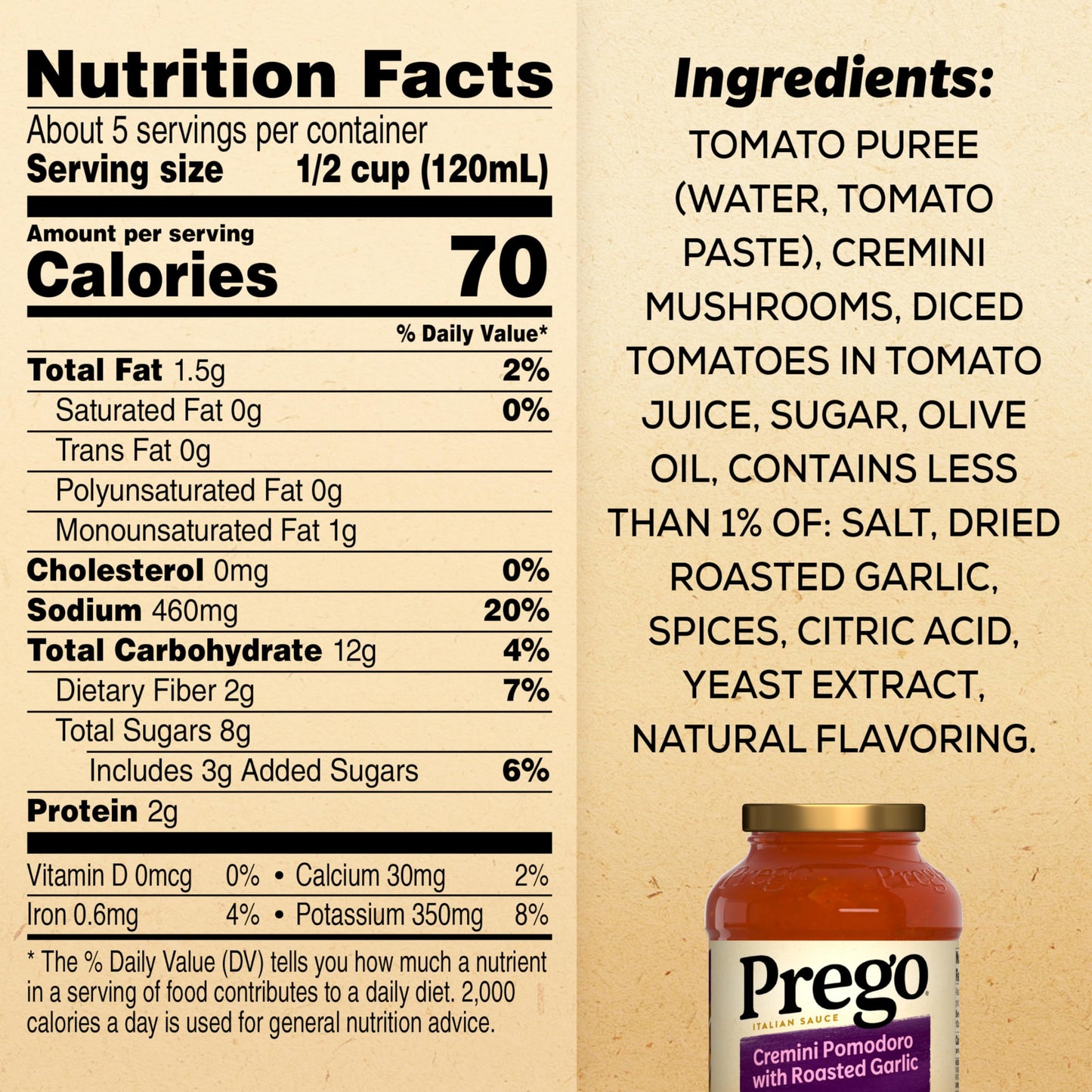 Prego Cremini Pomodoro With Roasted Garlic Pasta Sauce, 23.5 OZ Jar