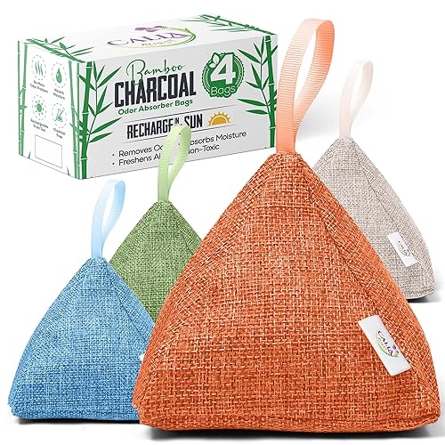 4 Pack Bamboo Charcoal Air Purifier Bags 200 Grams Each - Activated Charcoal Odor Absorber for Car, Pets & Closet - Natural Freshener for Home
