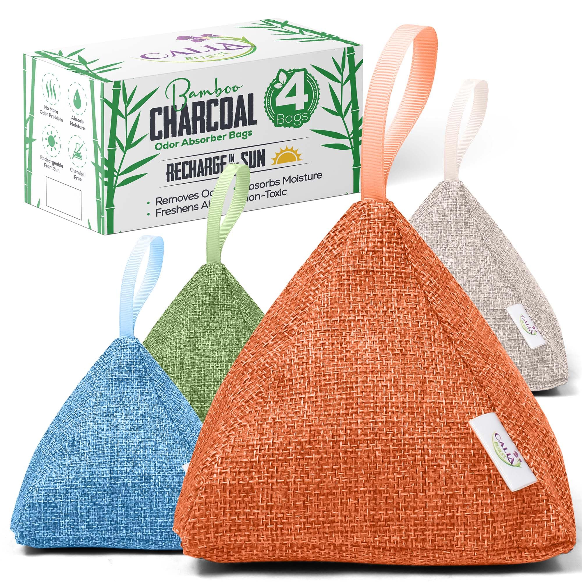 4 Pack Bamboo Charcoal Air Purifier Bags 200 Grams Each - Activated Charcoal Odor Absorber for Car, Pets & Closet - Natural Freshener for Home