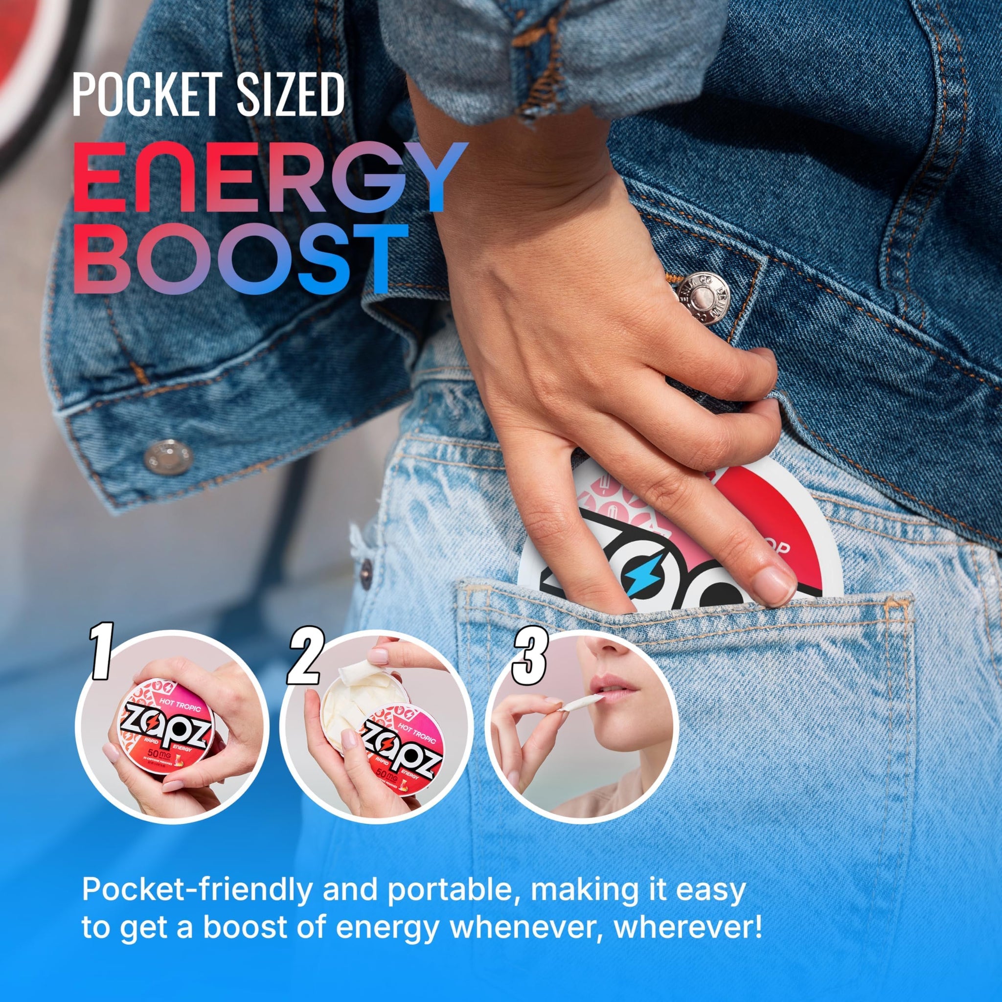 ZAPZ Caffeine Pouches, Polar Pop, 5 Cans x 20 Count, Energy Pouches with 50mg Caffeine, Nootropic Focus Support, Niacin, L-Theanine, L-Tyrosine, Sugar
