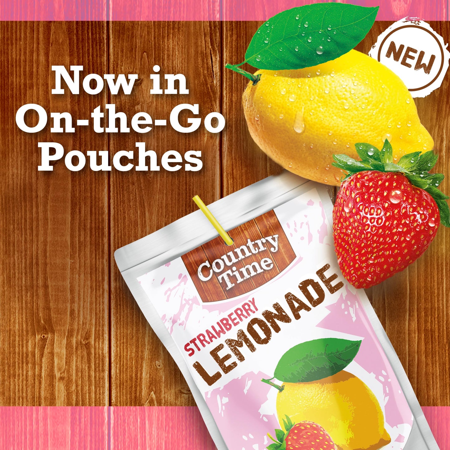 Country Time Ready to Drink Flavored with Other Natural Flavor Drink, 10 Pouches, for School Lunches and On-the-Go Hydration, Strawberry Lemonade, No
