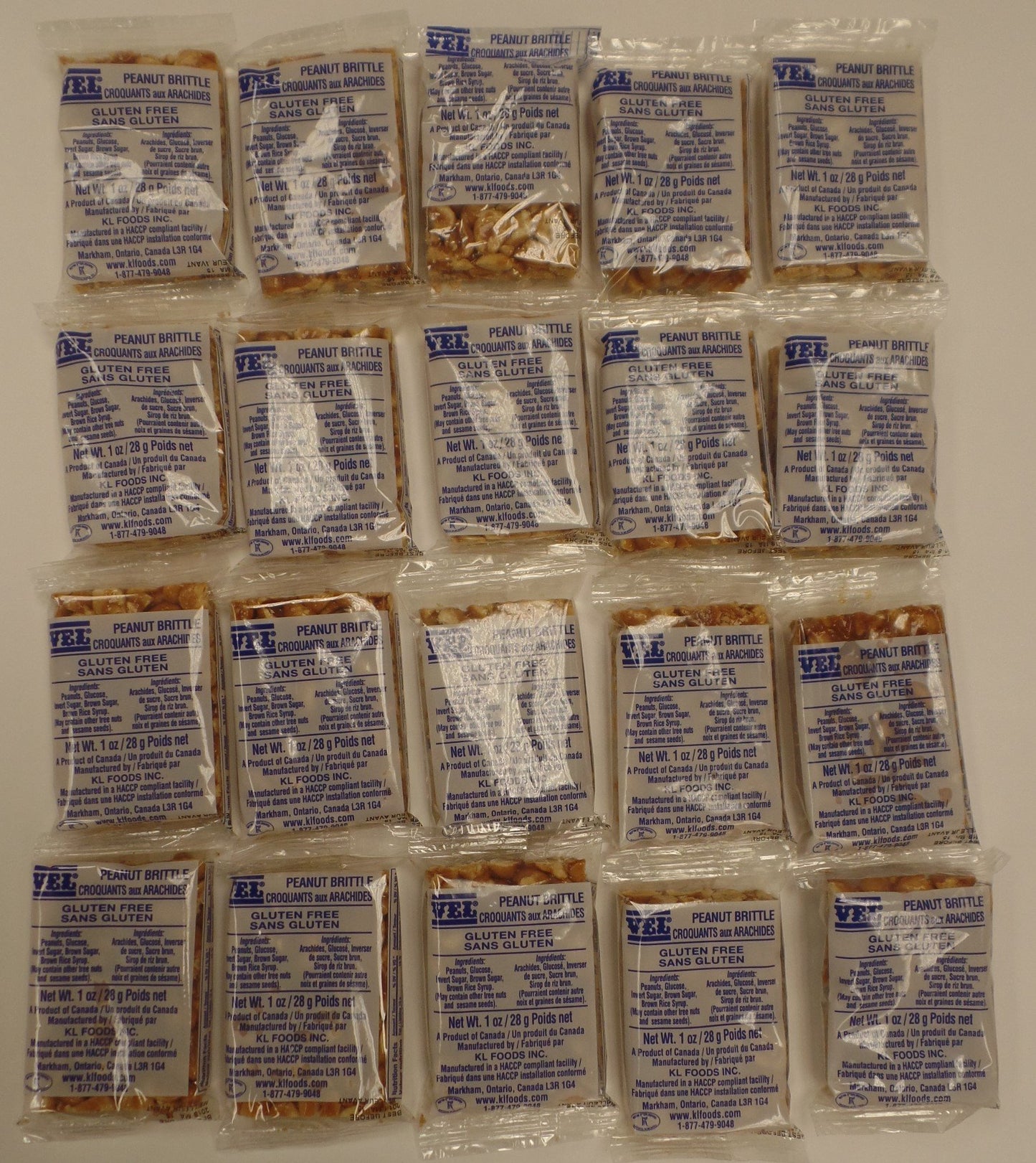 Peanuts Brittle Gluten Free (1 oz/28g each pack) A Product of Canada (20 Packs)