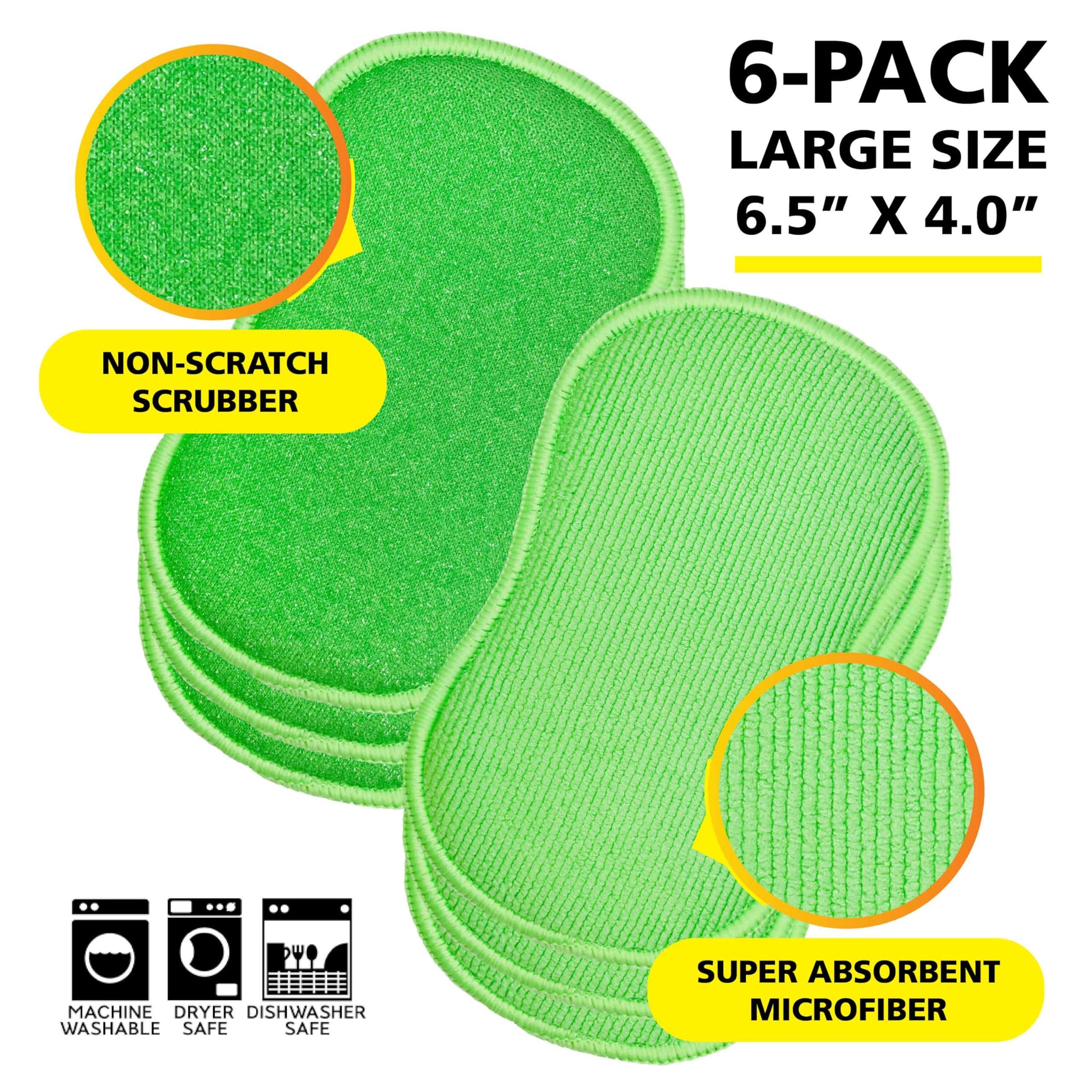 Tub-N-Tile by Tuff-Scrub, Large, 6-Pack, Microfiber, Scrub-N-Wipe Pad, Multi-Surface, Non-Scratch, Dual-Sided, Scrubber for Tubs, Tiles, Sinks
