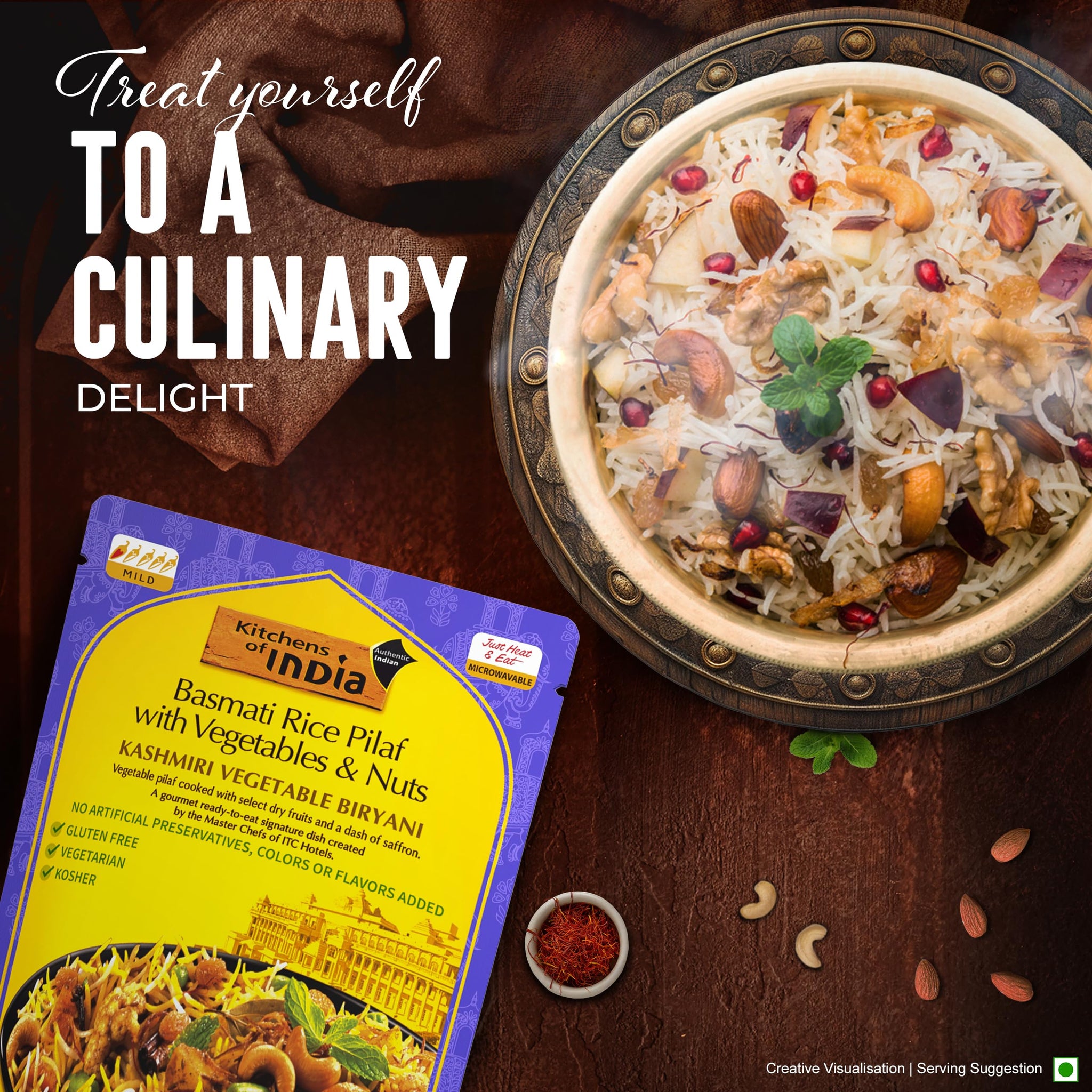 Kitchens of India Kashmiri Vegetable Biryani, Basmati Rice Pilaf with Vegetables & Nuts, 8.8 Ounces (Pack of 6), Gourmet Ready To Eat Authentic Indian Dish