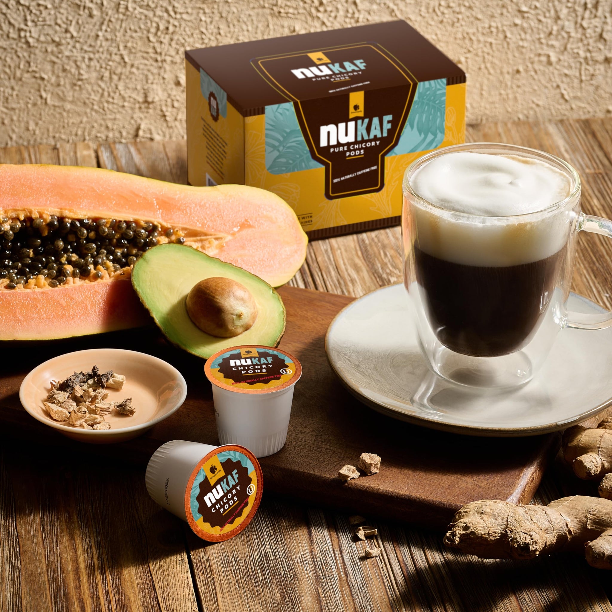 nuKAF Chicory Coffee K Cups, 100% Caffeine Free Coffee Alternative, All Natural K Pods for your Keurig, Great for Your Daily Drink, Rich in