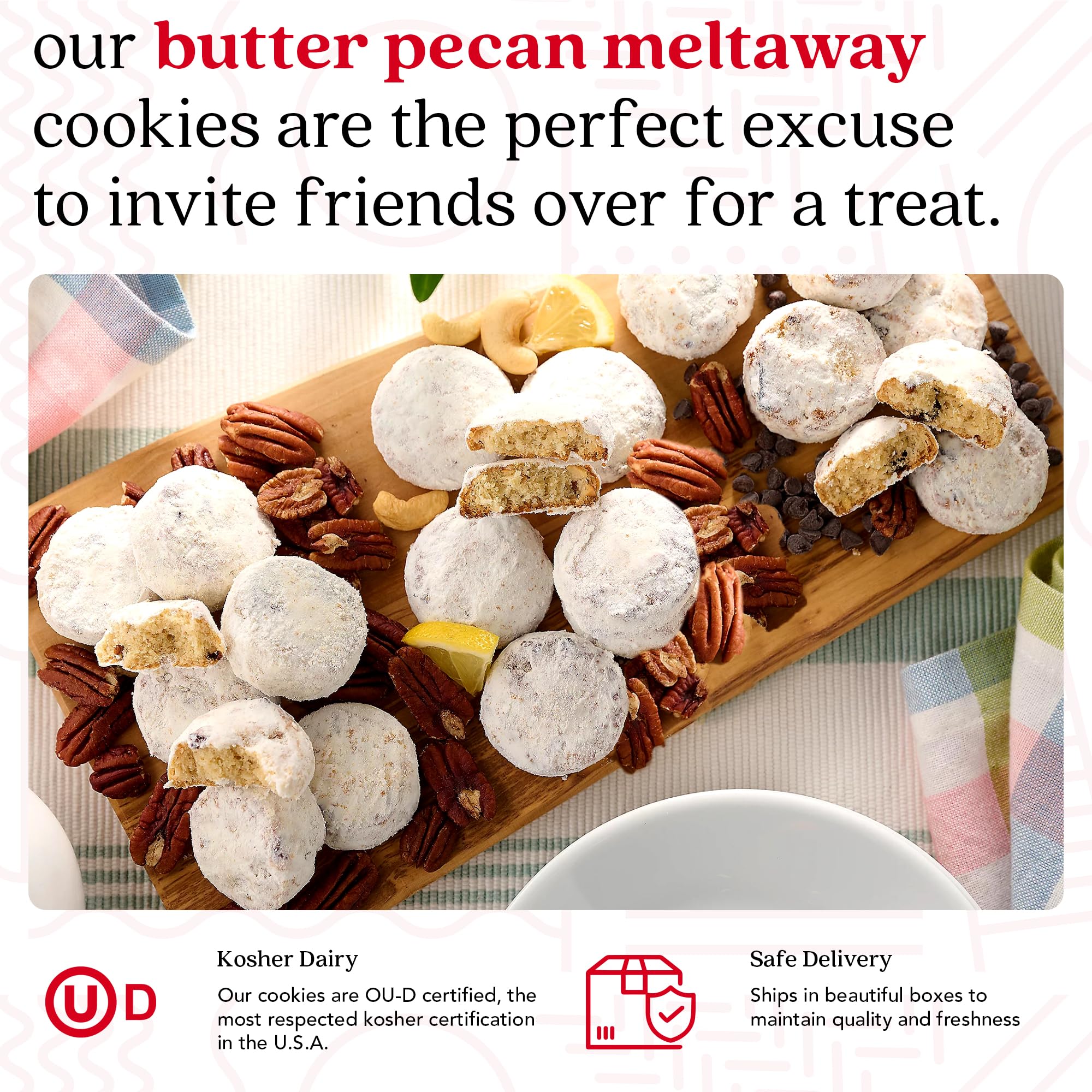 David's Cookies Butter Pecan Meltaways Sweet Sampler Tin - Butter Cookies with Crunchy Pecans, Soft, And Melt In Your Mouth Flavorful Cookies