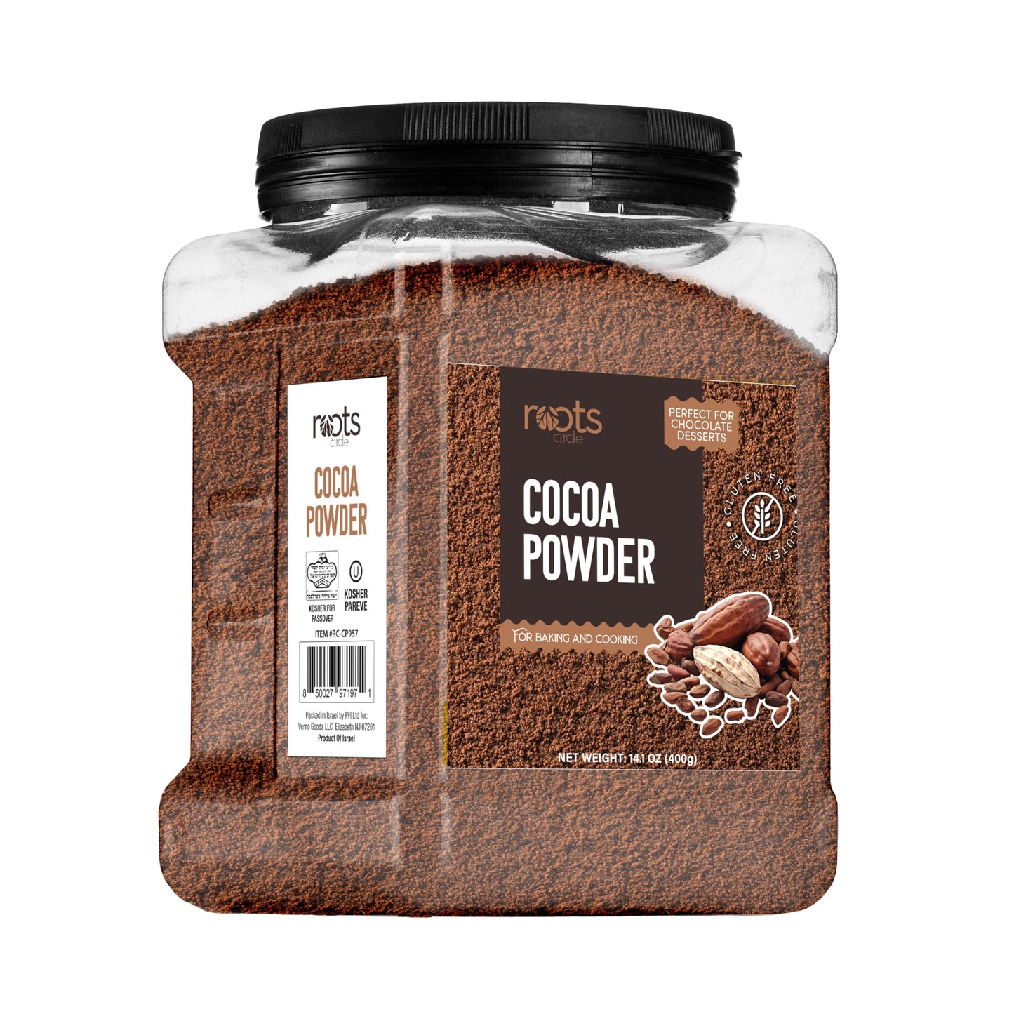 Roots Circle Unsweetened Cocoa Powder | Rich Dark Chocolate Flavor, Perfect for Baking, Smoothies, and Hot Cocoa | Premium Quality, Easy Mixing, Gluten-Free, Kosher | Bulk 1 Pack of 14oz