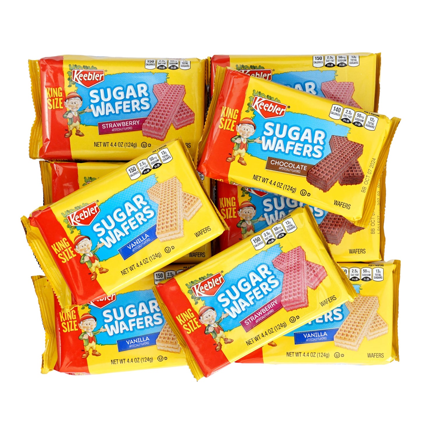 Keebler Sugar Wafers King Size 9 Count Variety Pack, 4.4oz Individual Wafer Cookies, Chocolate, Strawberry & Vanilla Wafers, The Hampton Candy Company