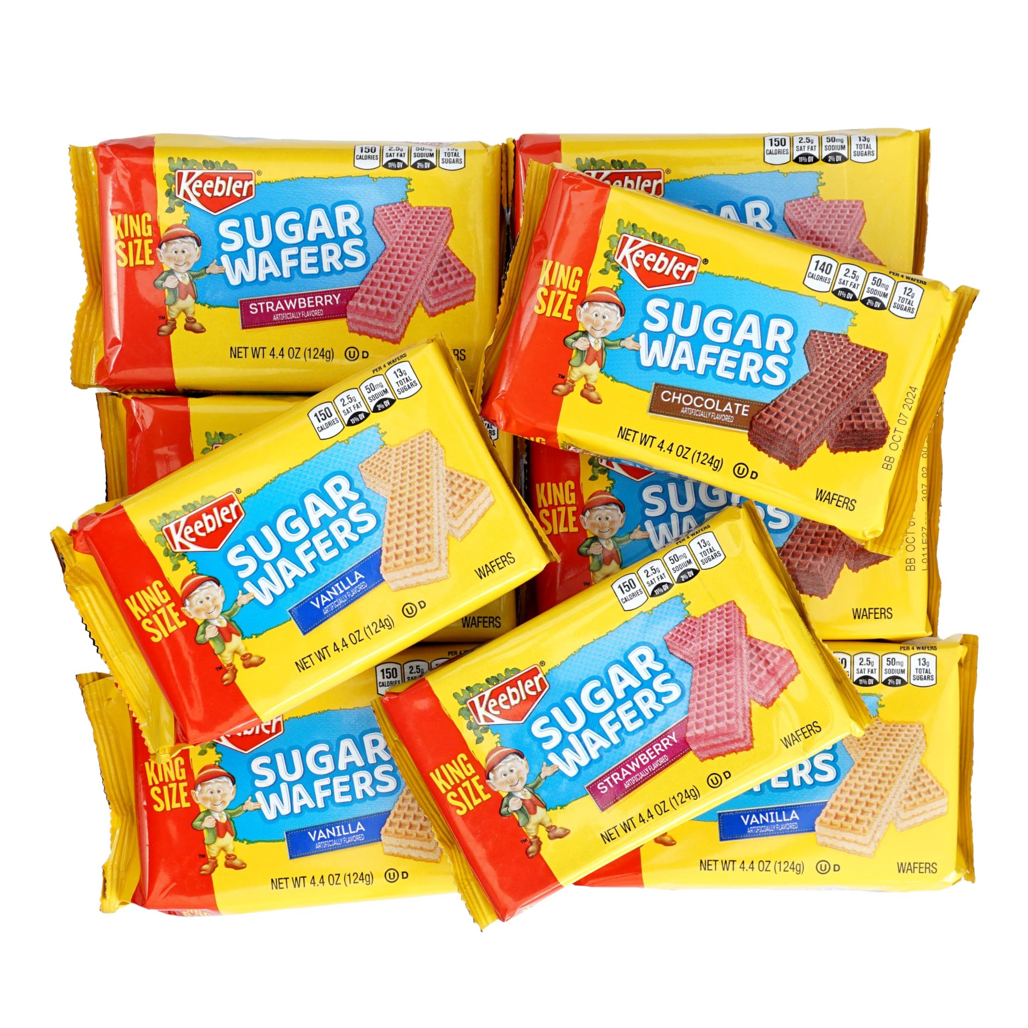 Keebler Sugar Wafers King Size 9 Count Variety Pack, 4.4oz Individual Wafer Cookies, Chocolate, Strawberry & Vanilla Wafers, The Hampton Candy Company