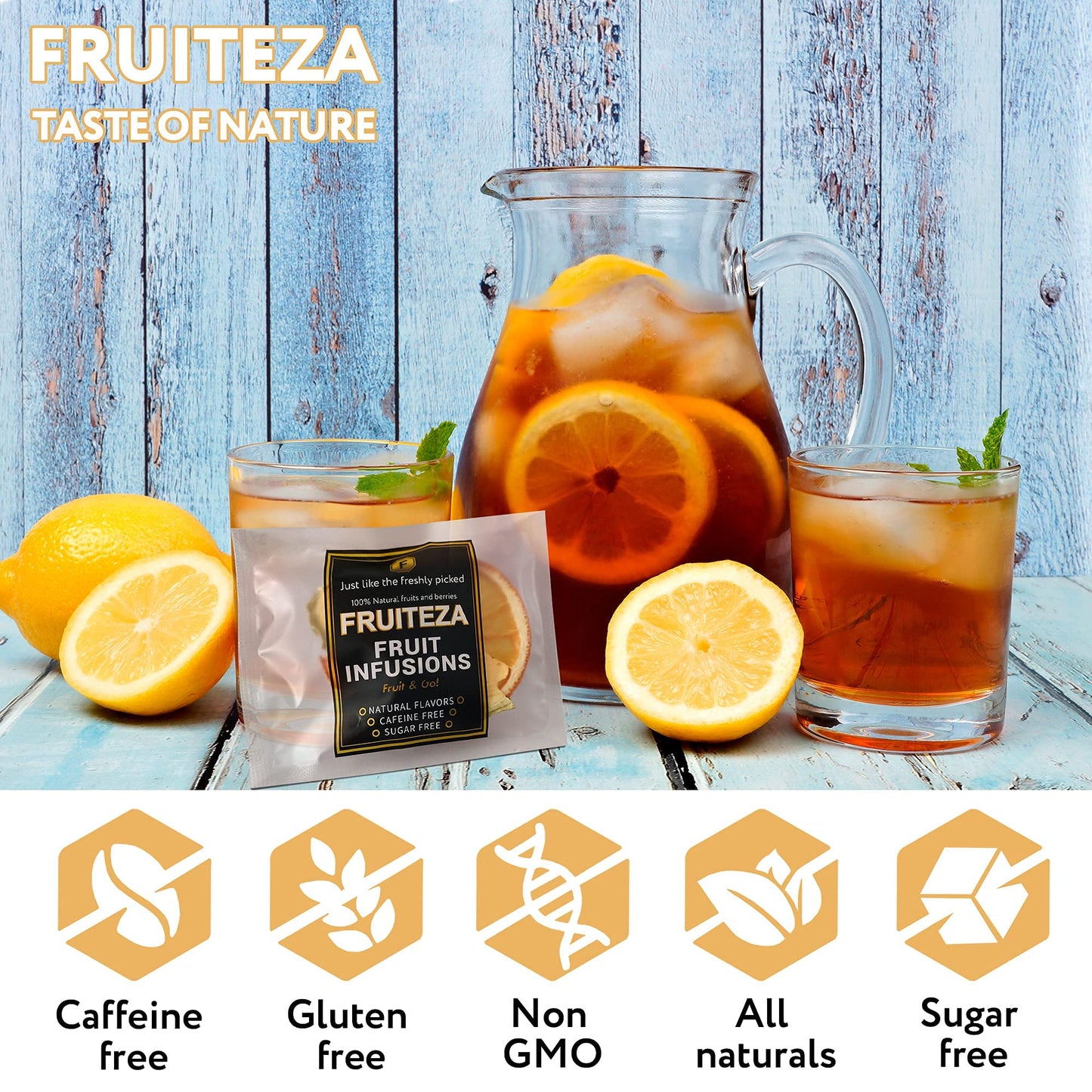 Fruiteza Cold Brew Fruit Infusion Sampler, Variety Tropical Flavors Herbal Tea Bags, Caffeine Free Tea Box, Water Flavoring Packs for Iced Tea