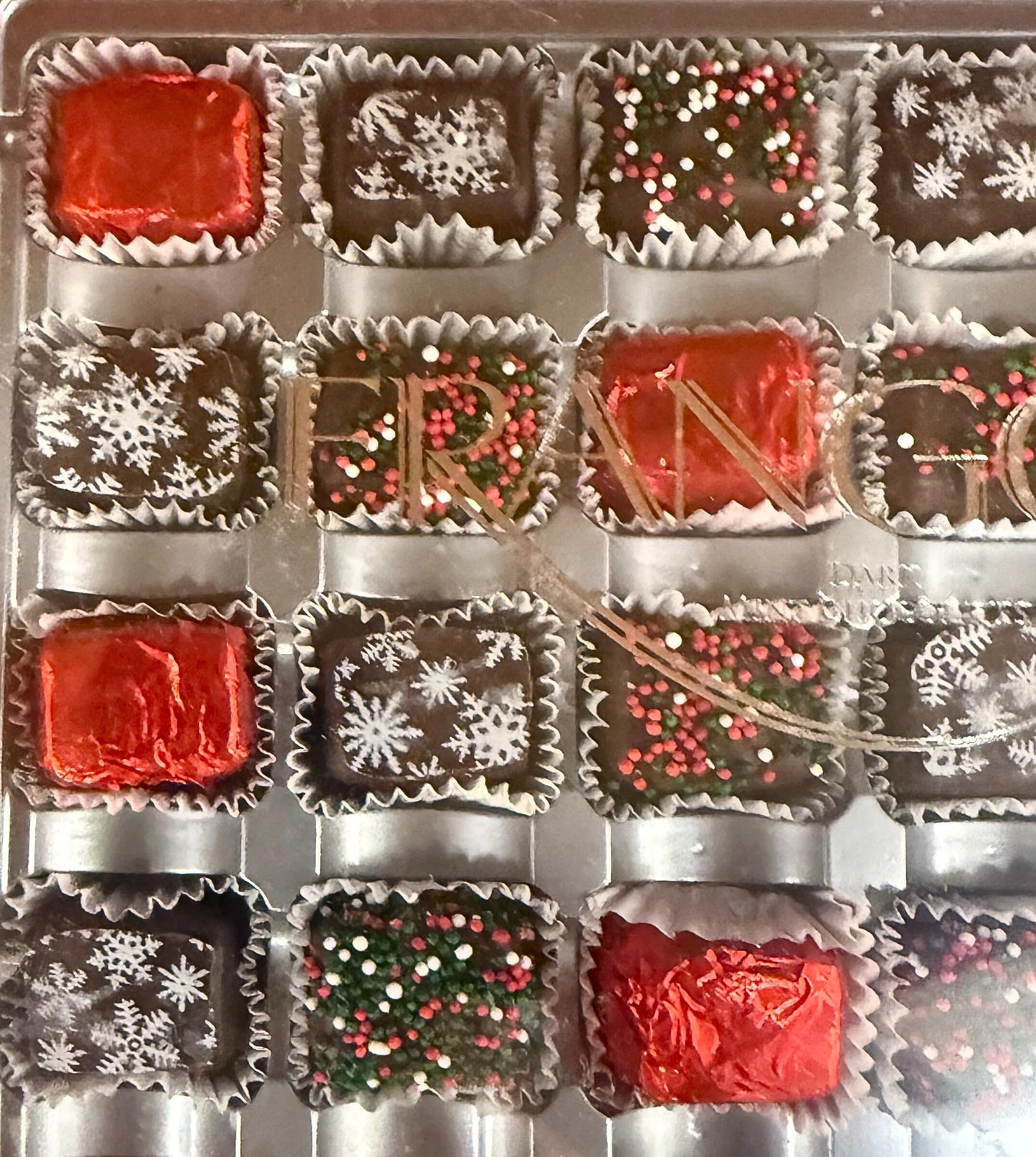 Frango Dark Mint Holiday Chocolates - 8.4 oz Gift Box - Limited Edition Dark Chocolate Mint Truffles with Festive Sprinkles and Foil Wrappers