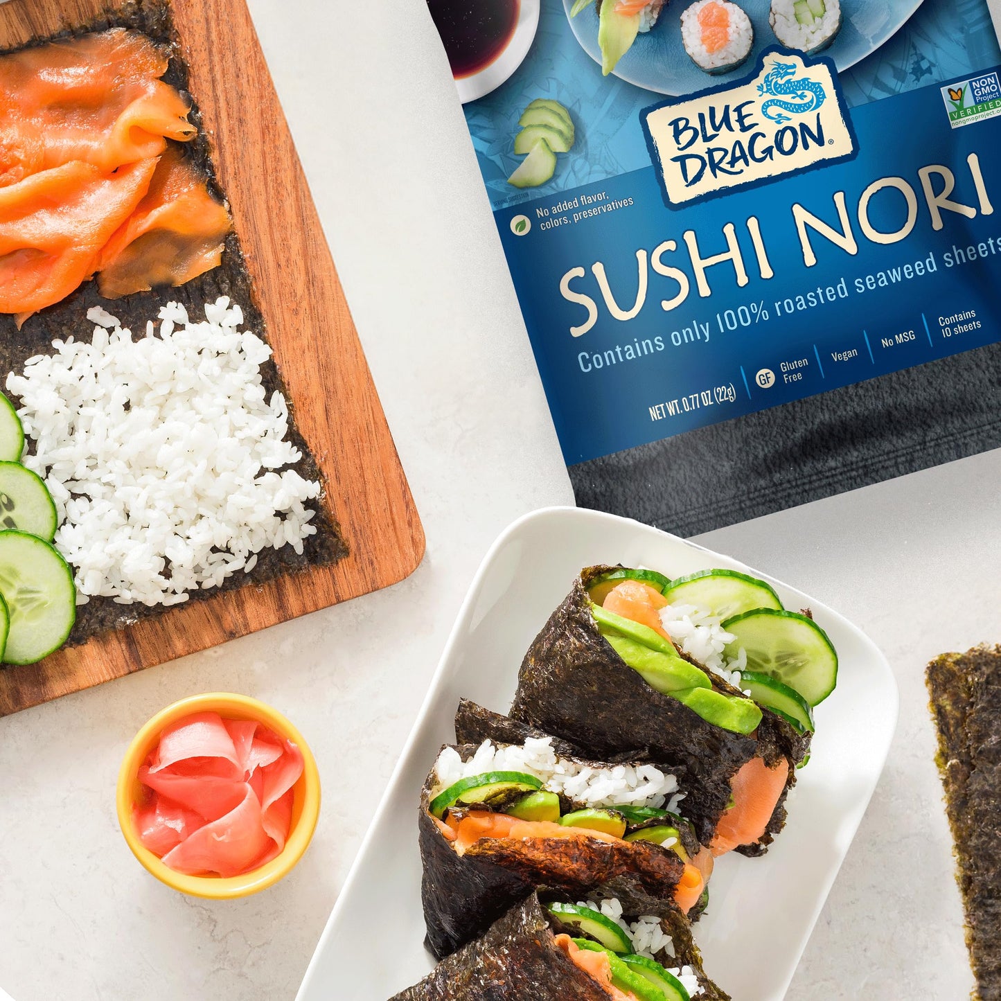 Blue Dragon Sushi Nori - 0.77oz (Pack of 2) - No Artificial Flavors Or Preservatives - Made With 100% Roasted Seaweed Sheets - Vegan, Gluten Free