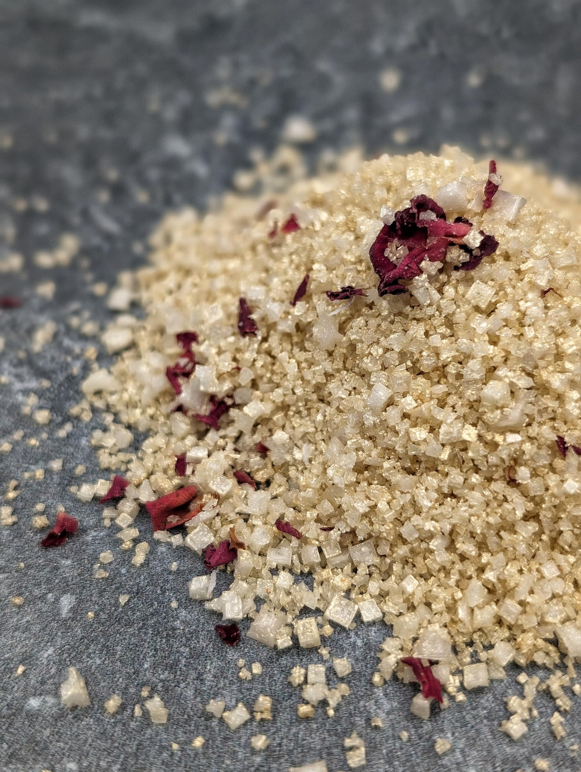 Salted Rose Gold Sprinkle: Gourmet Finishing Salt with a Unique Blend Of Three Exceptional Components: Dried Roses, Gold powder, & Fleur De Sel, Crisp